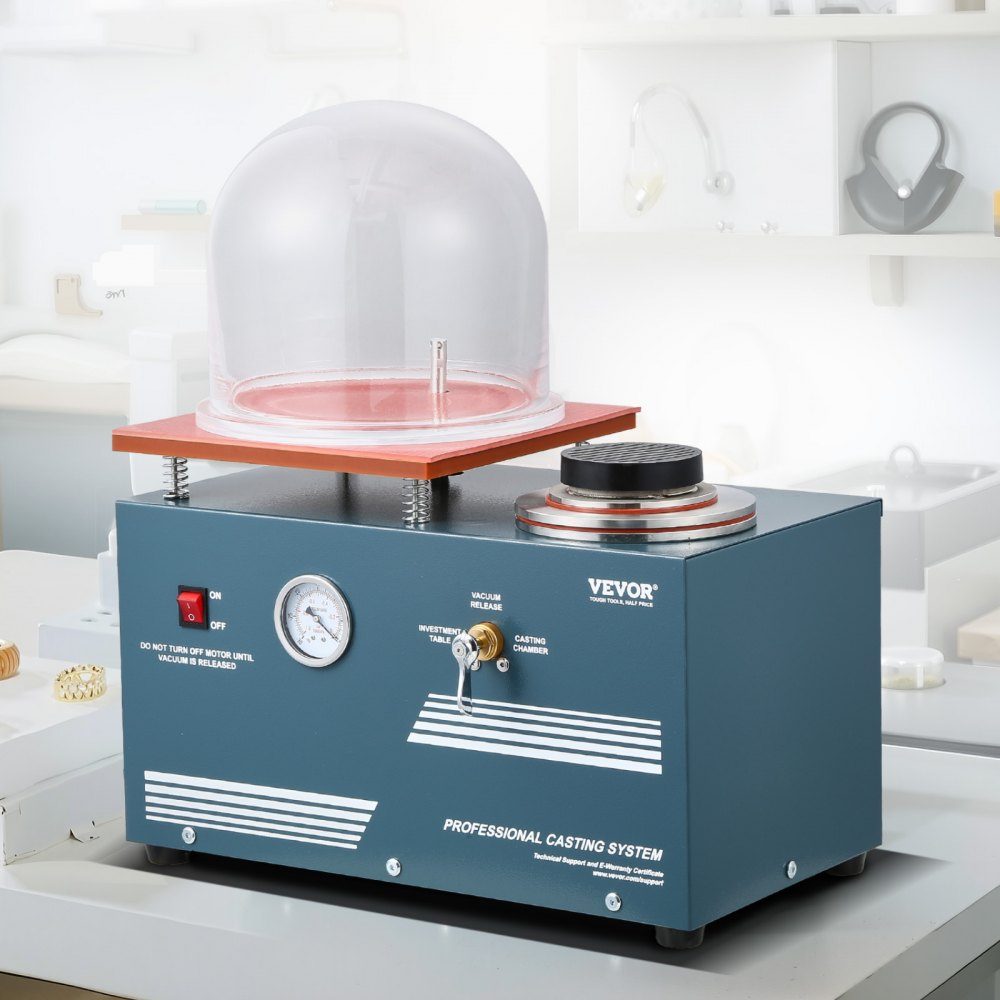 Vakuum-Feingussmaschine, 400 ml, mit 3 CFM-Pumpe, Glocke und Präzisionsmessgerät, Metallschmuck-Gießwerkzeug, Vakuum-Gießmaschine zum Gießen und Schmelzen von Schmuck (28 x 28 cm), 290 W Leistung