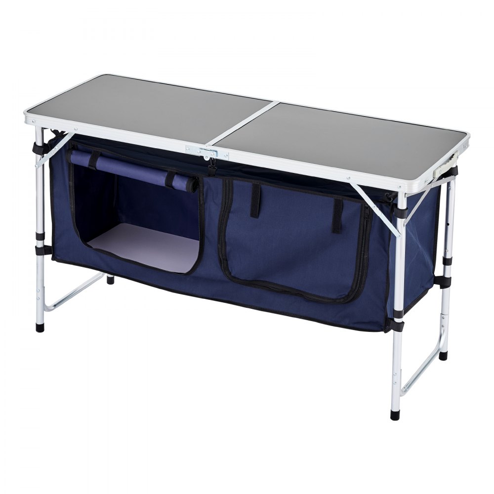 Camping-Küchentisch, klappbarer Kochtisch, Outdoor, 3-fach höhenverstellbar, tragbare Kochstation aus Aluminium mit Organizer und Tragegriff, für Grillparty, Picknick, Wohnmobil-Reise, blau Camping-Küchentisch, klappbarer Kochtisch, Outdoor, 3-fach höhenverstellbar, tragbare Kochstation aus Aluminium mit Organizer und Tragegriff, für Grillparty, Picknick, Wohnmobil-Reise, blau