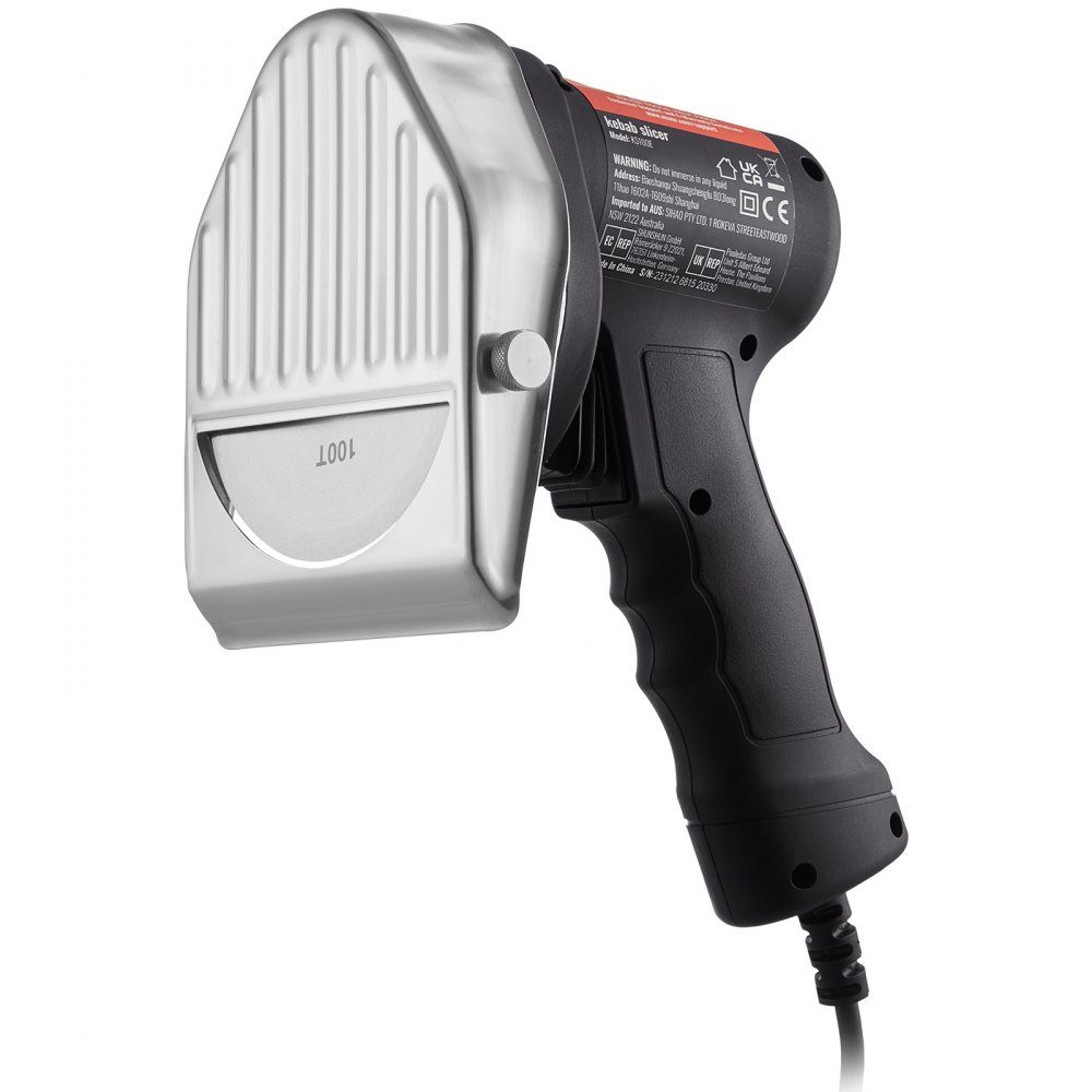 Elektrisches Shawarma-Messer, 80 W, türkisches Kebab-Messer, kommerzieller Gyro-Schneider aus Edelstahl, Döner-Kebab-Fleischschneider mit 2 Klingen, 100 mm Klingendurchmesser