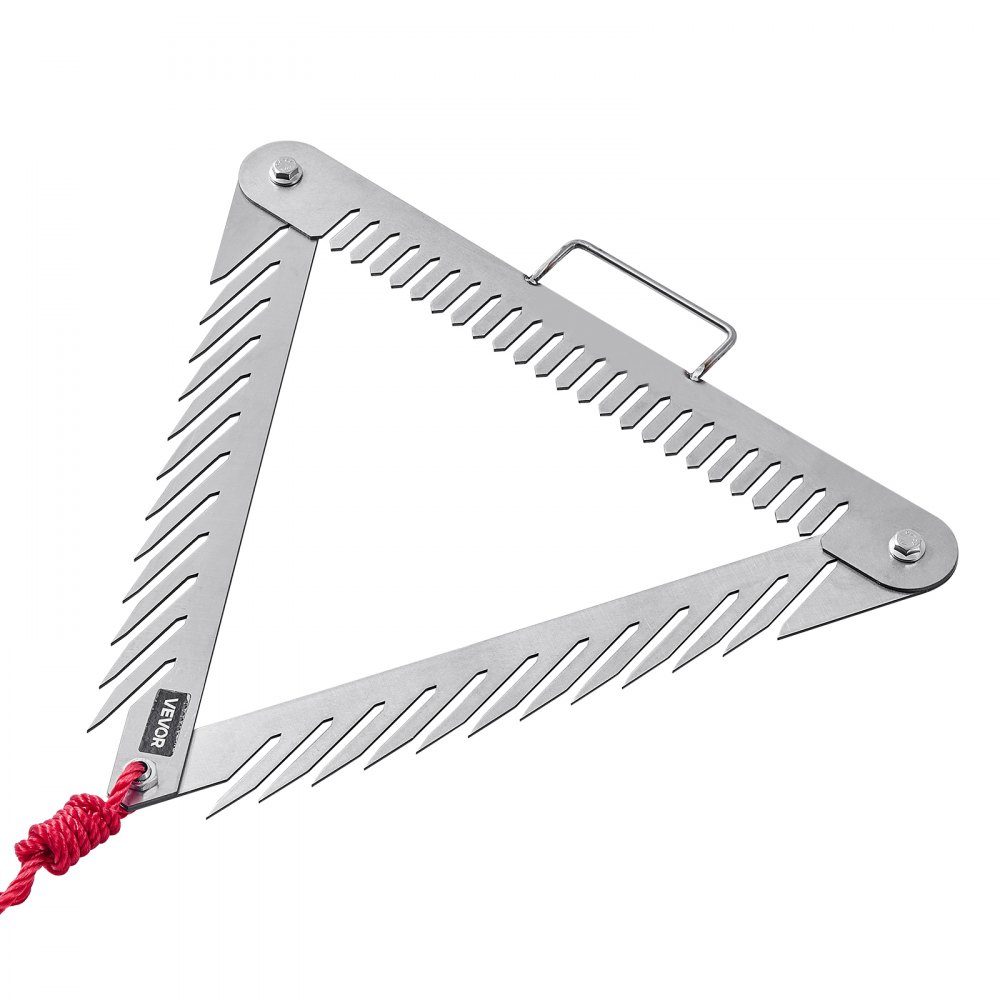 Râteau de bassin 515x540x9 mm, râteau à joncs de mer 3 côtés avec manche, rasoir à herbe de bassin pliable, coupe-herbe de bassin en acier inoxydable avec corde de 9 m, pour lacs et étangs