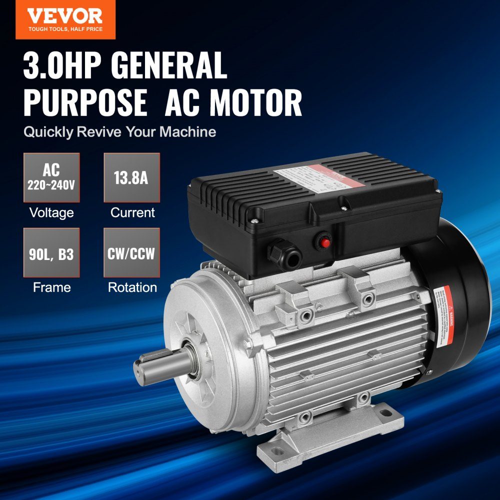 2,2 kW Elektromotor, 2800 U/min, AC 220–240 V, 13,8 A, 90 l, B3-Rahmen, Luftkompressormotor, einphasig, 24 mm Keilwelle, Rechts-/Linksdrehung, für landwirtschaftliche Maschinen und allgemeine Geräte