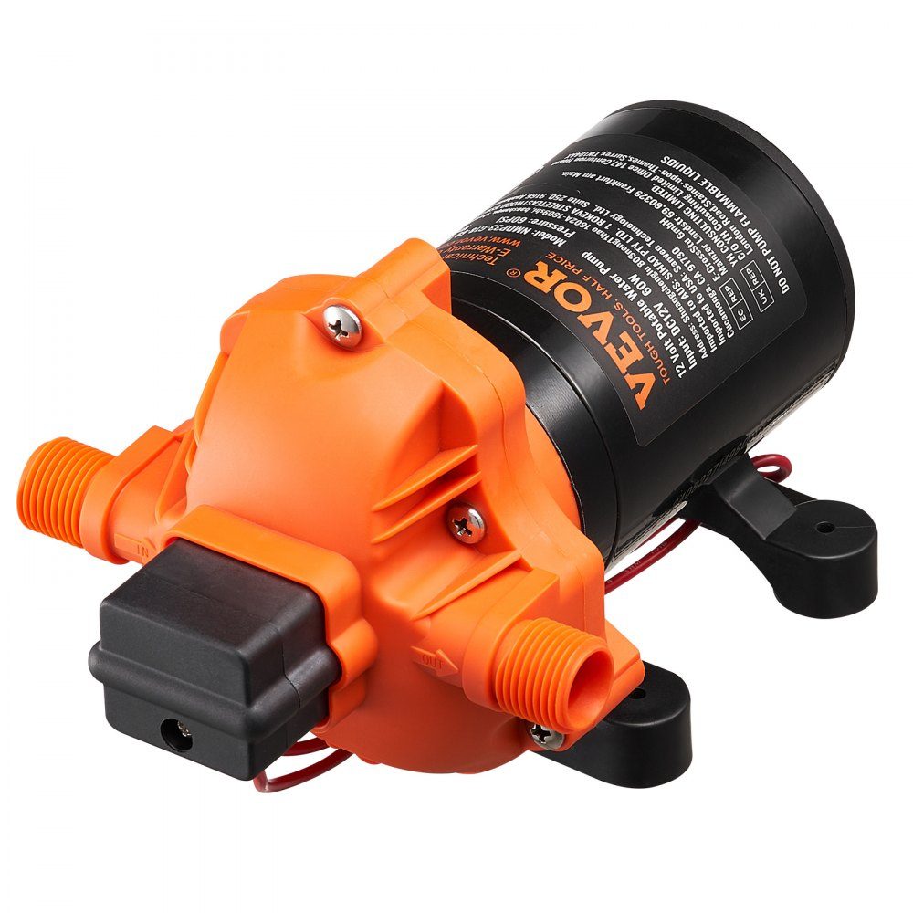 12-V-Membranpumpe, 6,81 l/min, 3-Kammer-Gleichstrom-Wasserpumpe mit automatischem Druckschalter, 40–100 PSI, verstellbar, 60 PSI, 1/2 Zoll MNPT-Anschluss für Wohnmobil, Yacht, Food Truck, Camper, Marine