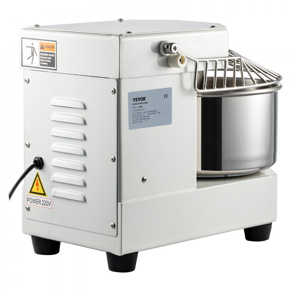 Dough kneading machine food processor, 8 L stainless steel dough mixer, 450 W, adjustable (130/233/414 rpm), including stainless steel bowl, safety shield, timer, ideal for bakeries, restaurants, pizzerias Dough kneading machine food processor, 8 L stainless steel dough mixer, 450 W, adjustable (130/233/414 rpm), including stainless steel bowl, safety shield, timer, ideal for bakeries, restaurants, pizzerias