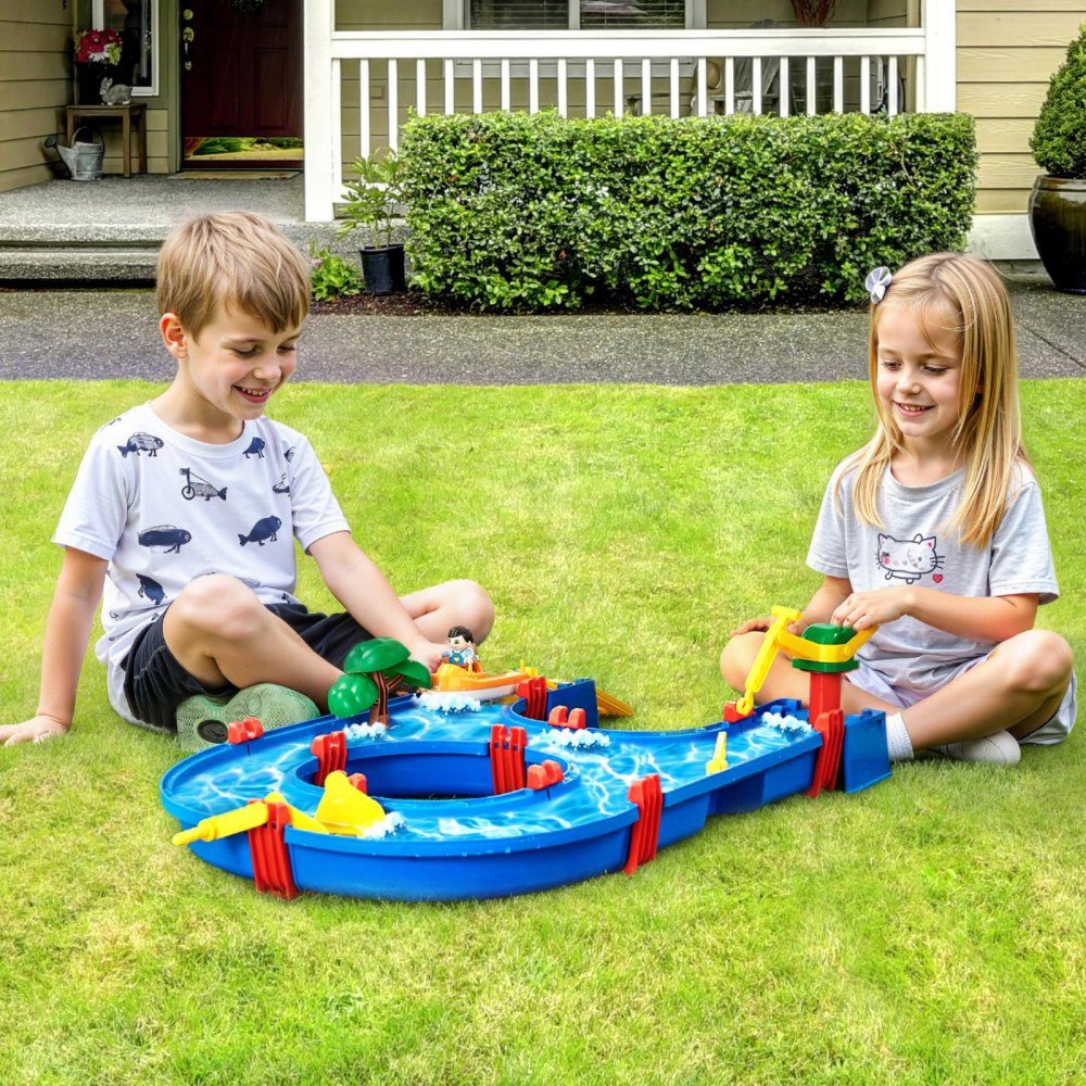 Wassertisch, Wasserspiel-Wasserweg für Kinder, Sommer-Wasserpark-Spielset im Freien mit 39-teiligem Zubehör für Garten, Rasen, Strand, Spieltisch für Jungen und Mädchen ab 3 Jahren