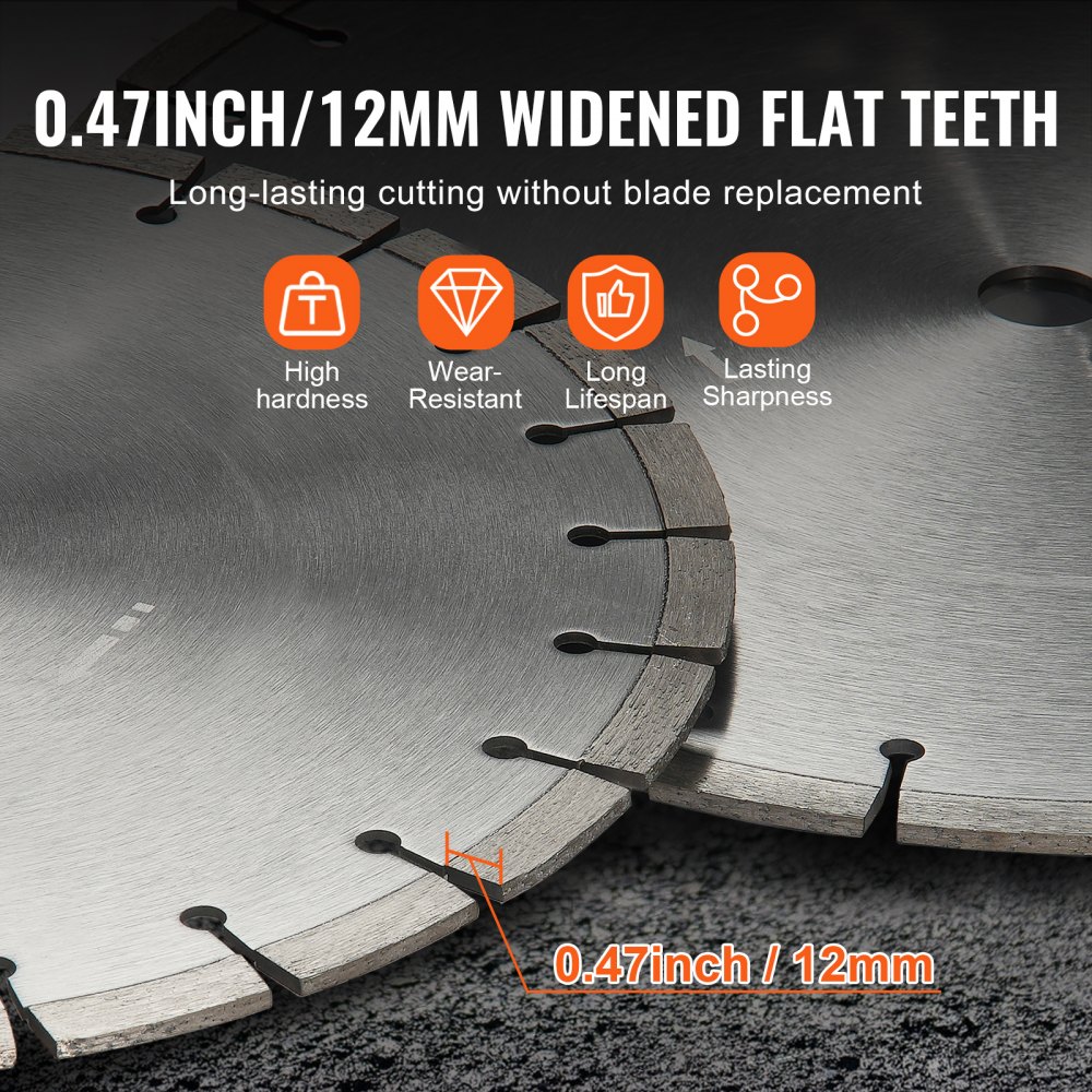 Diamond saw blade concrete saw blade 45 cm for wet or dry work, 12 mm diamond segment saw blade with flat teeth, center hole diameter 25.4 mm, for concrete, cement boards, tiles, bricks Diamond saw blade concrete saw blade 45 cm for wet or dry work, 12 mm diamond segment saw blade with flat teeth, center hole diameter 25.4 mm, for concrete, cement boards, tiles, bricks