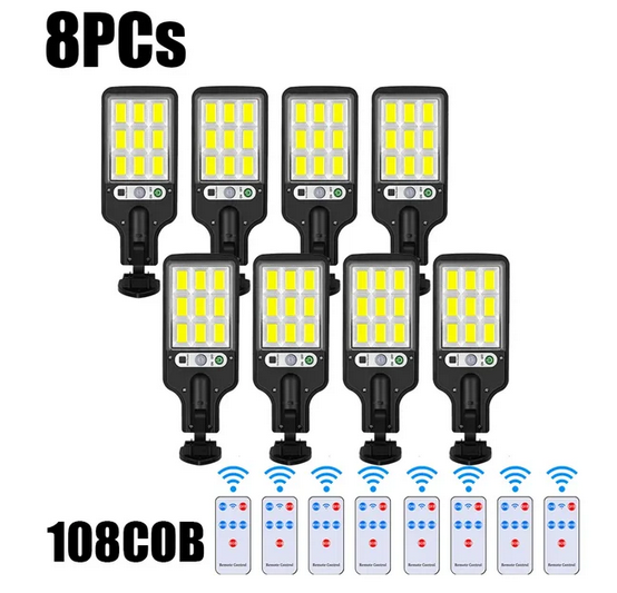 Solarne lampy uliczne 8x108 COB - Zewnętrzna bezprzewodowa lampa ścienna z czujnikiem ruchu i 3 trybami do drzwi wejściowych, ogrodu i werandy Solarne lampy uliczne 8x108 COB - Zewnętrzna bezprzewodowa lampa ścienna z czujnikiem ruchu i 3 trybami do drzwi wejściowych, ogrodu i werandy