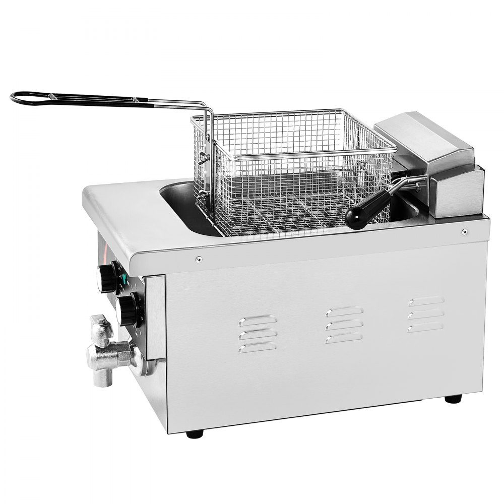 Commercial Deep Fryer, 3000W Electric Countertop Fryer with Basket, 5.9L Single Oil Fryer, Thickened Stainless Steel, Time and Temperature Control, for Kitchen, Restaurant, Cafe, Restaurant, Silver