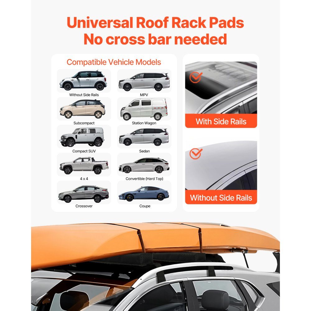 Soft Roof Rack Pads (395mm), Large Universal Car Roof Rack Pads, 80kg Kayak Rack Pads with Portable Storage Bag for SUP Canoe