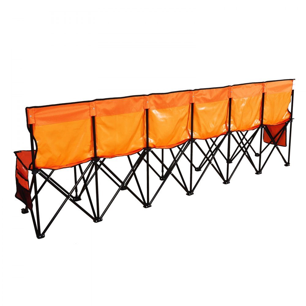 Draagbare teambank, campingbank (6 personen) met zijvakken en draagtas, opvouwbare bank met rugleuning, zijbank, sportbank voor voetbal, honkbal, buitenactiviteiten, oranje