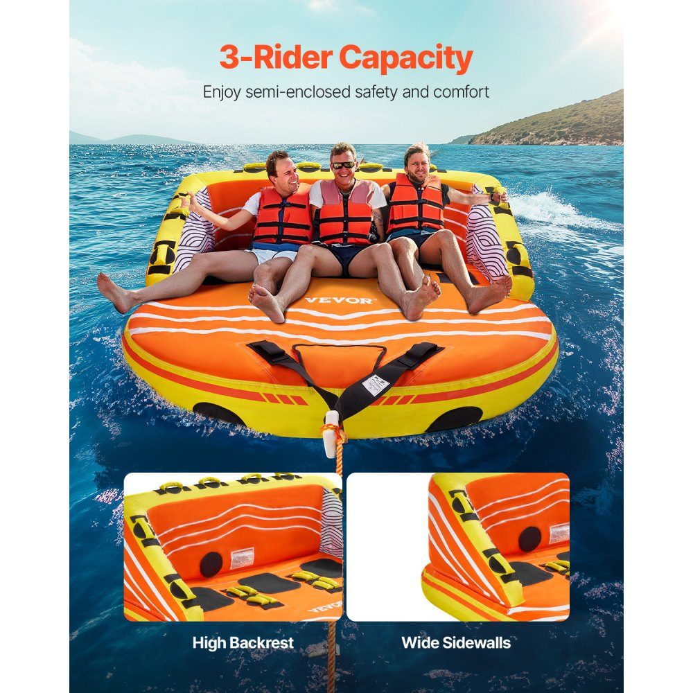 Boating Fun Tube Set, Inflatable Tugboats for 1-3 People, 500 Pound Water Sports Tow Tube for Pulling Boats - with Grab Handles, Tow Points and Safety Valve