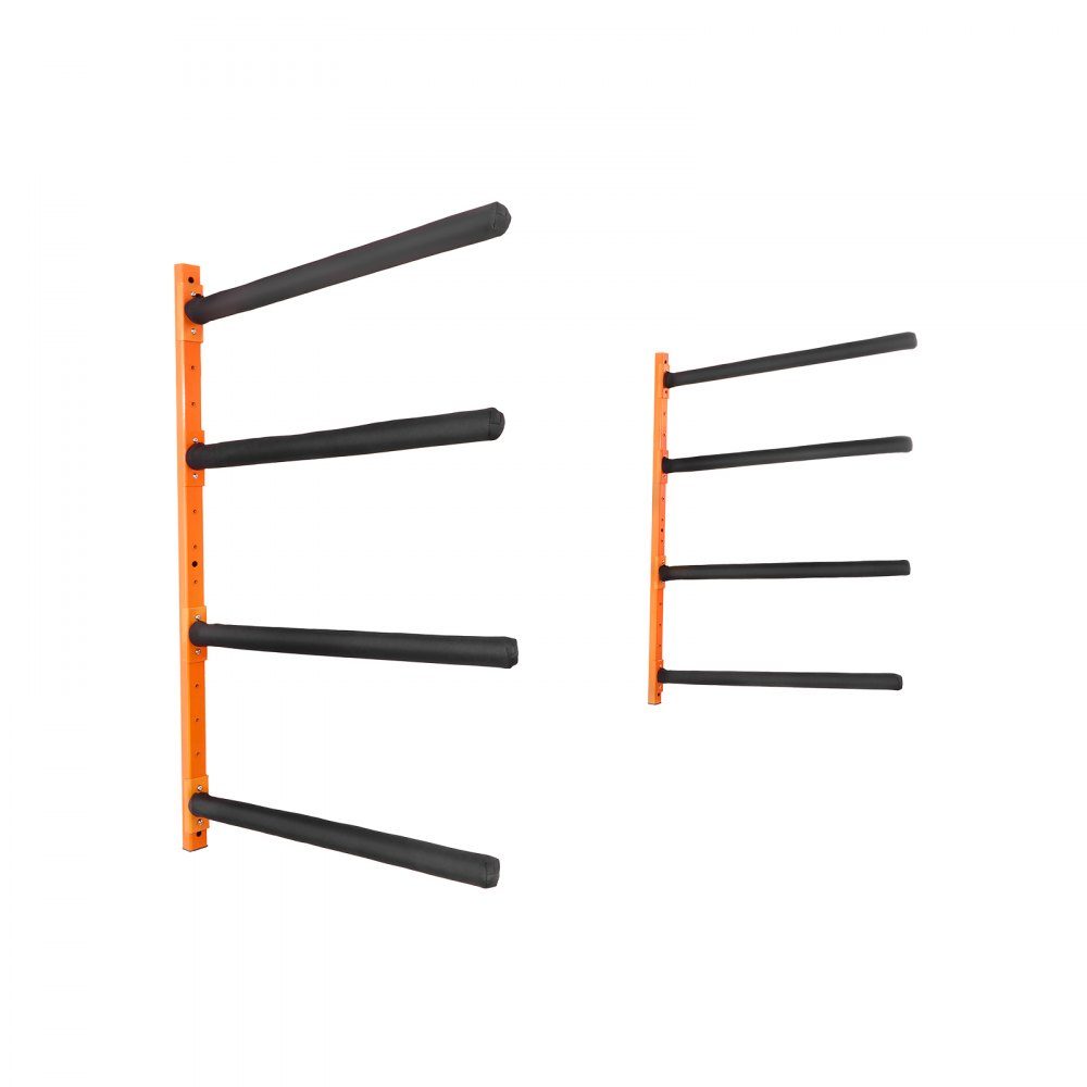 Wieszak na kajak do montażu ściennego 1168 x 850 x 45 mm Stojak na kajak na 4 kajaki 797,5 ± 10 mm Długość ramienia nośnego 400 funtów Nośność Stojak do przechowywania kajaków Wytrzymałe haczyki do przechowywania kajaków