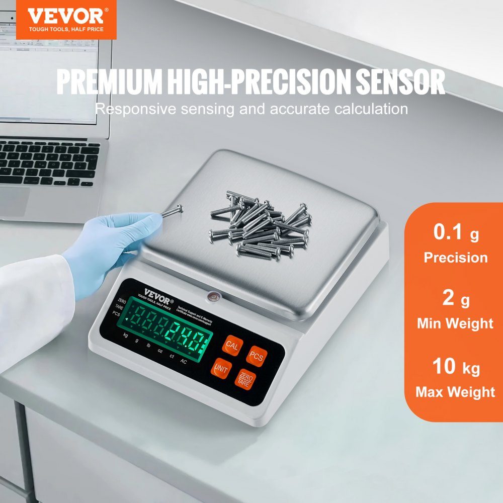 Industrial Counting Scale 10kg x 0.1g Digital Scale for Parts and Coins g/kg/lb/oz/ct Units Electronic Precision Scale Inventory Counting Scale Kitchen Jewelry Counting Scale with LED Screen