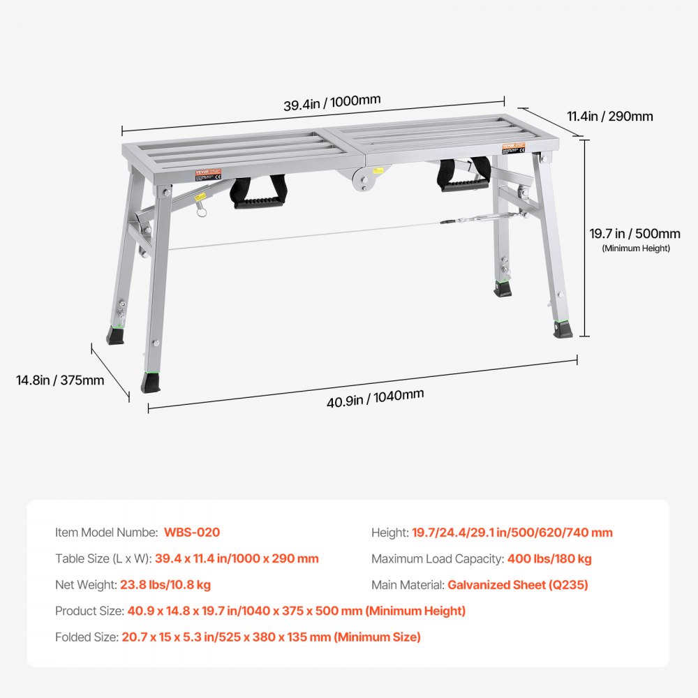 Arbeitsplattform, 500–740 mm, klappbare Trittleiter aus legiertem Stahl, tragbare Arbeitsplattform, Tragfähigkeit 180 kg, Trittbankhocker zum Malen, Trockenbau, Reinigen, Waschen Arbeitsplattform, 500–740 mm, klappbare Trittleiter aus legiertem Stahl, tragbare Arbeitsplattform, Tragfähigkeit 180 kg, Trittbankhocker zum Malen, Trockenbau, Reinigen, Waschen