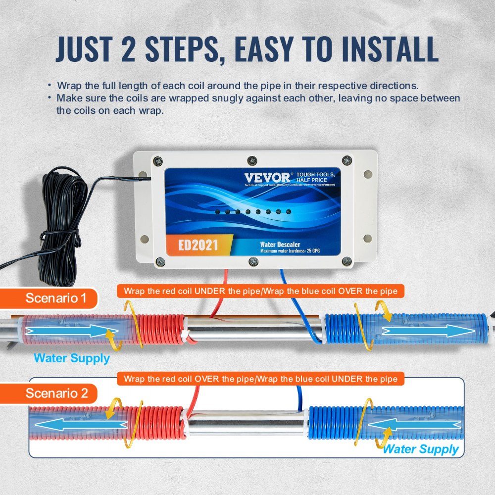Electronic water descaling system, salt-free whole house descaler, water softener to reduce limescale, for all types of plumbing pipes