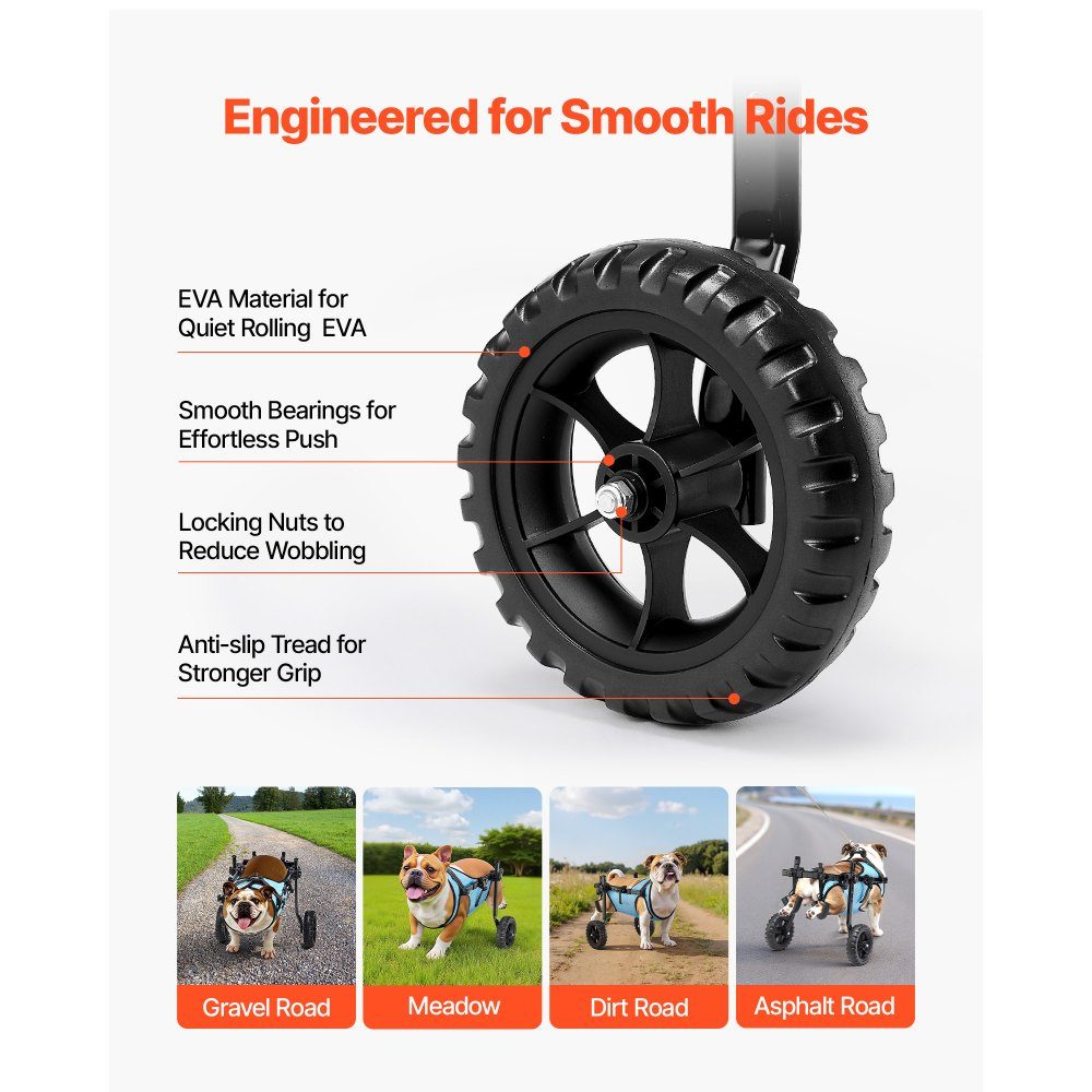 Dog Wheelchair for Hind Legs, Adjustable Pet Wheelchair, Lightweight Dog Stroller with Shock Absorbing Wheels, Walking Aid for Disabled, Paralyzed, Injured Dogs up to 15kg, M