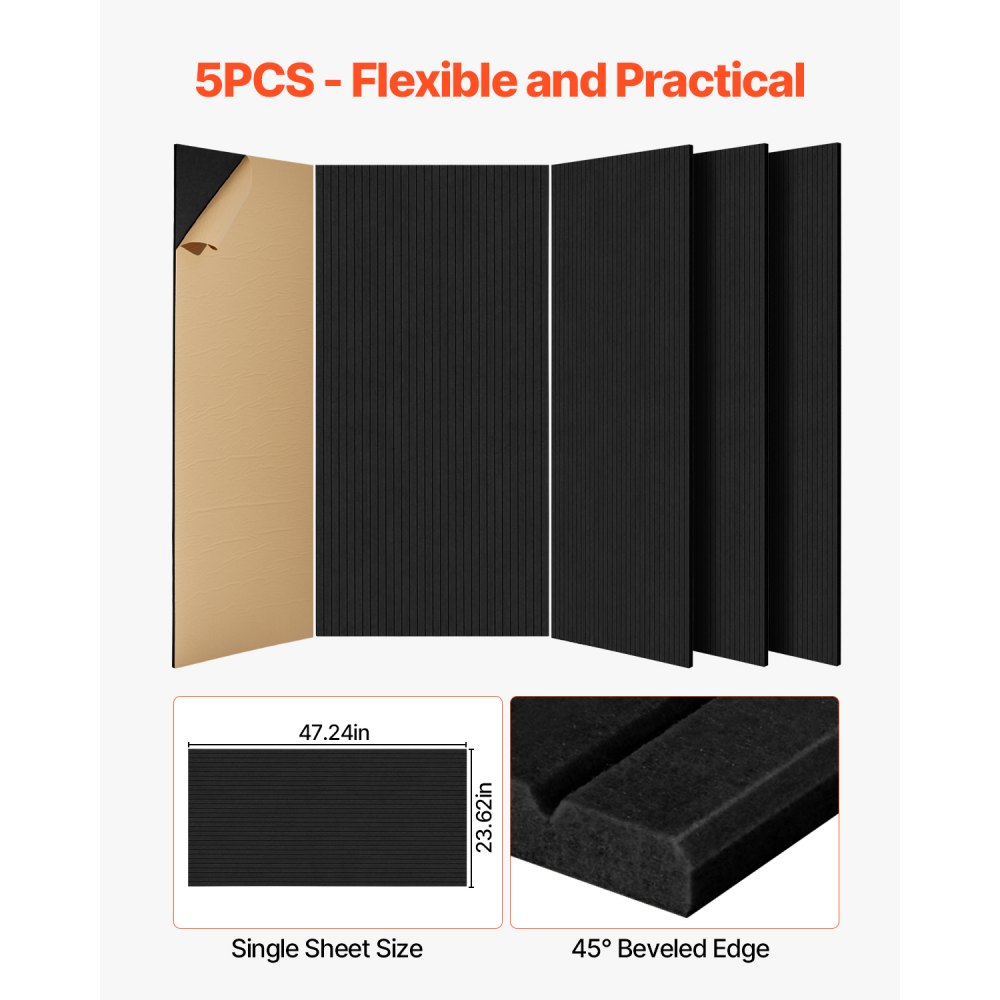 Lot de 5 panneaux acoustiques avec ruban adhésif, panneaux en mousse insonorisée 1200 x 600 x 10 mm, panneaux muraux acoustiques en fibre de polyester, pour maison, studio, bureau, théâtre, noir Lot de 5 panneaux acoustiques avec ruban adhésif, panneaux en mousse insonorisée 1200 x 600 x 10 mm, panneaux muraux acoustiques en fibre de polyester, pour maison, studio, bureau, théâtre, noir