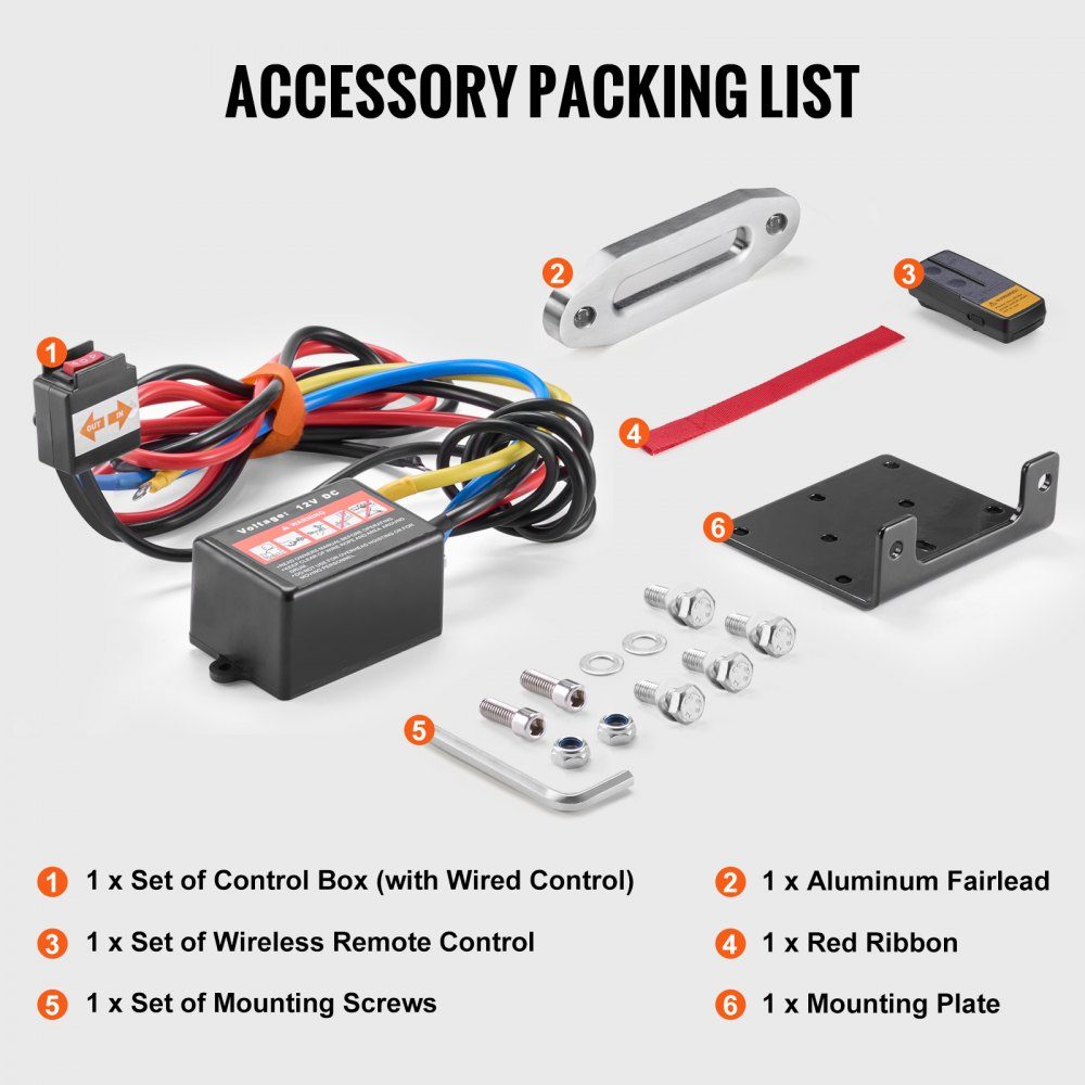 Electric Winch, 2048kg Pulling Force, 12V DC for ATV/UTV, with 12 Strand Synthetic Rope (Φ1/4" x 39ft), Aluminum Fairlead, Remote Controls, IP55 Water Resistance
