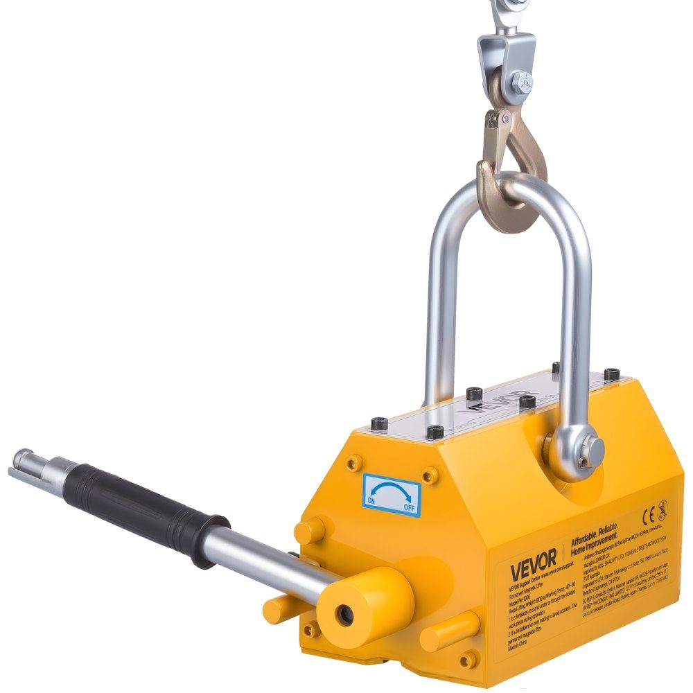Load lifting magnet permanent magnet lifter 1000 kg pulling force lifting magnet with release handle & steel hook, used in workshop cranes and hoists, for lifting steel plates, boards