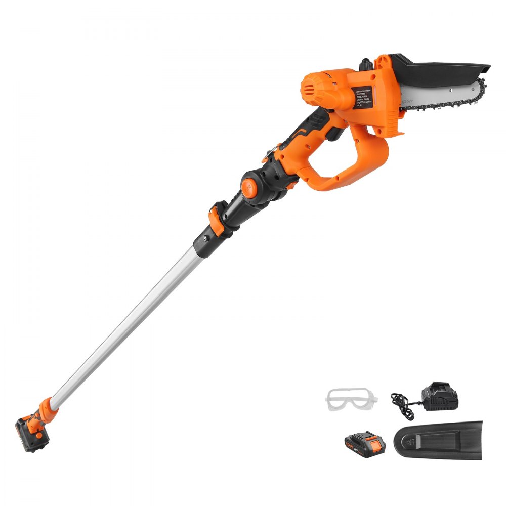 Mini-Kettensäge mit Akku, 20 V, 2 Ah, bürstenloser Motor, 2-in-1-Akku-Gartenschere, 22.000 U/min, elektrische Kettensäge, Teleskop-Heckenschere, Astsäge mit Teleskopgriff-Auszugslänge bis zu 2,43 m