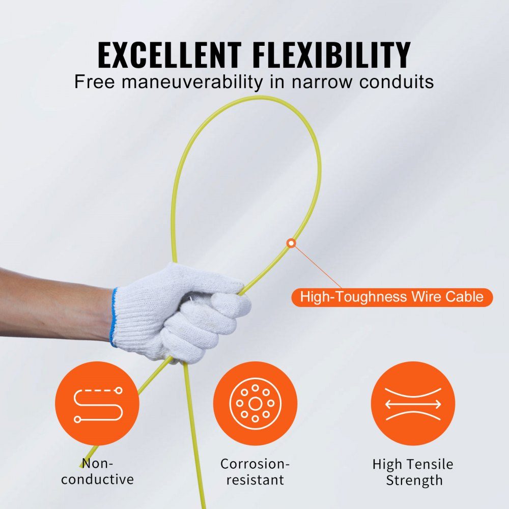 Pulling Aid, 60.96m x 4.7mm, Fiberglass Wire Puller with Optimized Housing & Handle, User-Friendly Cable Pulling Tool, Pulling Spiral for Wall & Electrical Cables, Non-Conductive