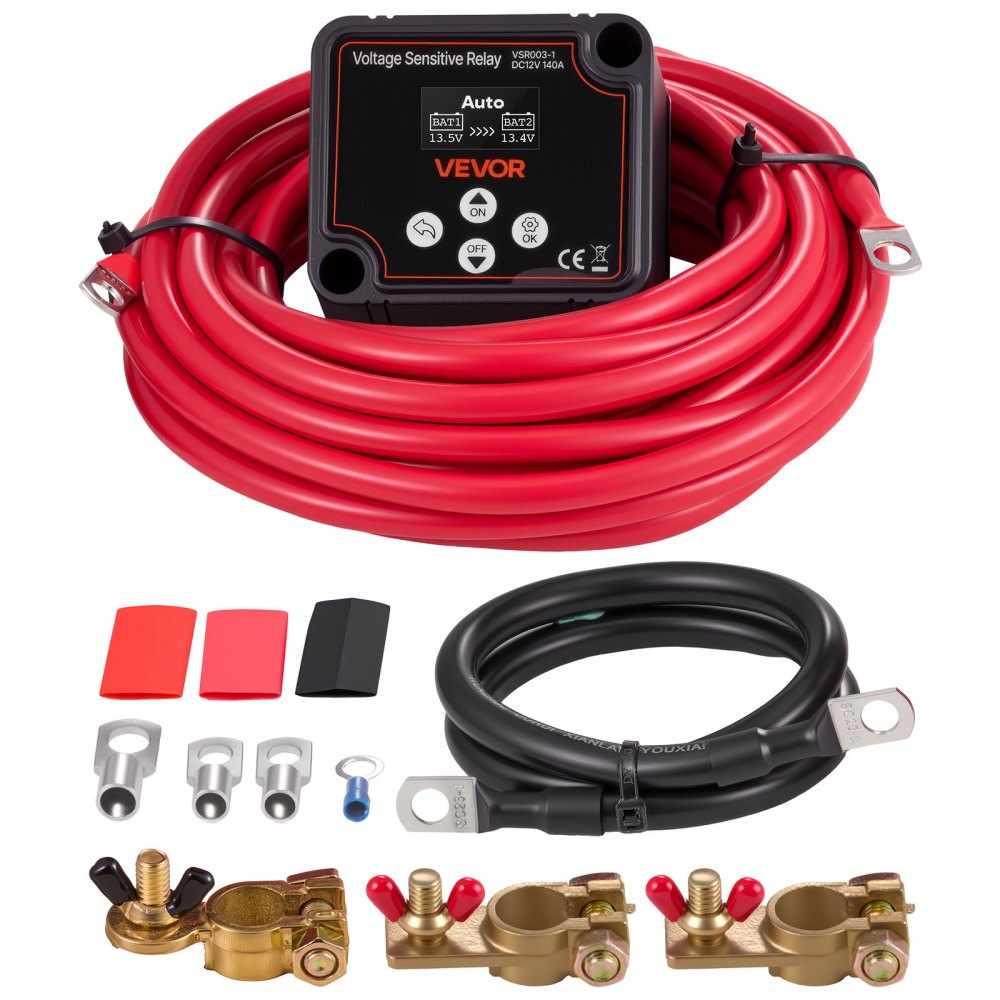 Dual Battery Isolator Relay Kit, 12V 140A 6m 13.3mm² (6AWG) VSR Voltage Sensitive Relay with Voltmeter LCD Screen Battery Isolator Switch Compatible with Lithium Batteries for UTV ATV Dual Battery Isolator Relay Kit, 12V 140A 6m 13.3mm² (6AWG) VSR Voltage Sensitive Relay with Voltmeter LCD Screen Battery Isolator Switch Compatible with Lithium Batteries for UTV ATV