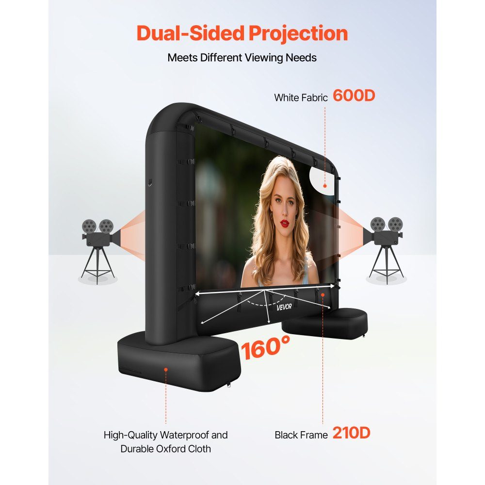 Inflatable Movie Screen, 600D Projection Projector Screen, Projection Screen with Portable Storage Bag, 16:9 Movie Projection for Home Theater Theme Party, Pool Fun (328x130x251cm)