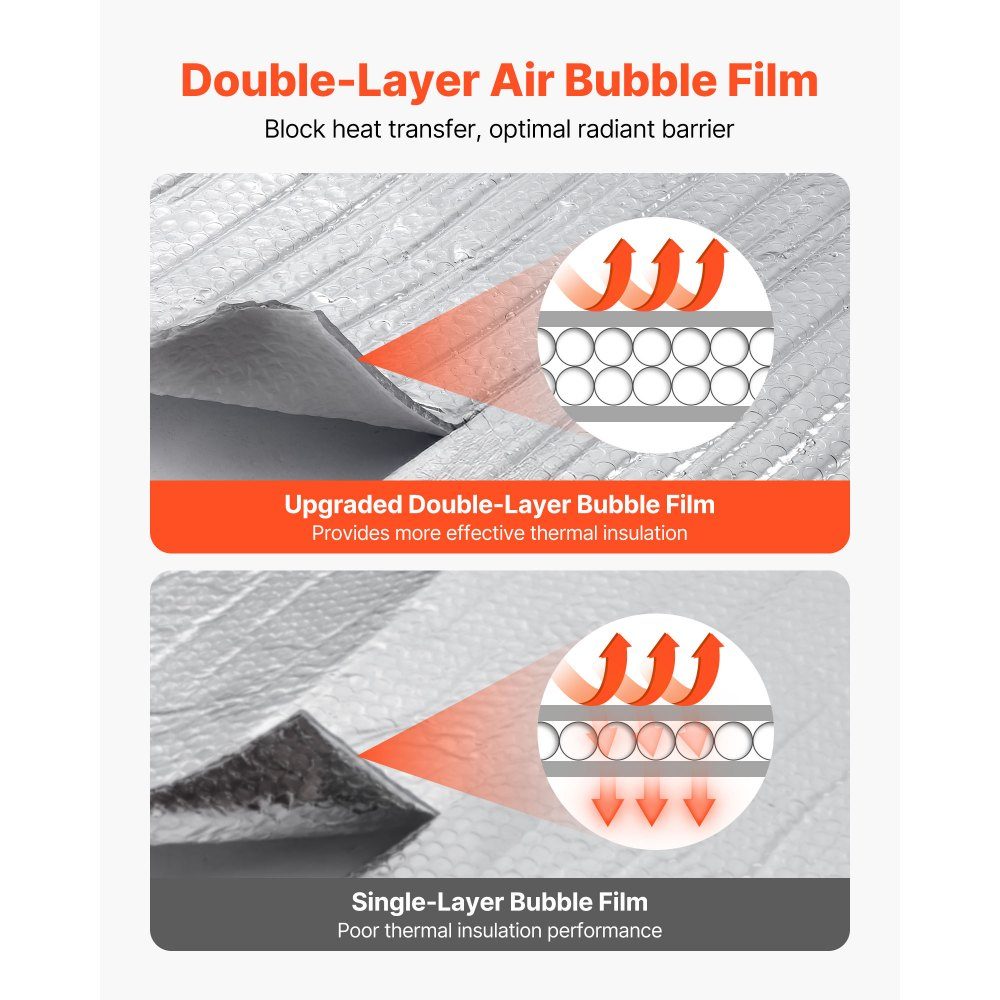 Isolatiefilm Aluminiumfolie Reflecterende Film 6mm 48" x 100ft Dubbellaags Warmtereflecterende Luchtbelbescherming Thermische Isolatierol voor Garagedeurramen en RV-daken