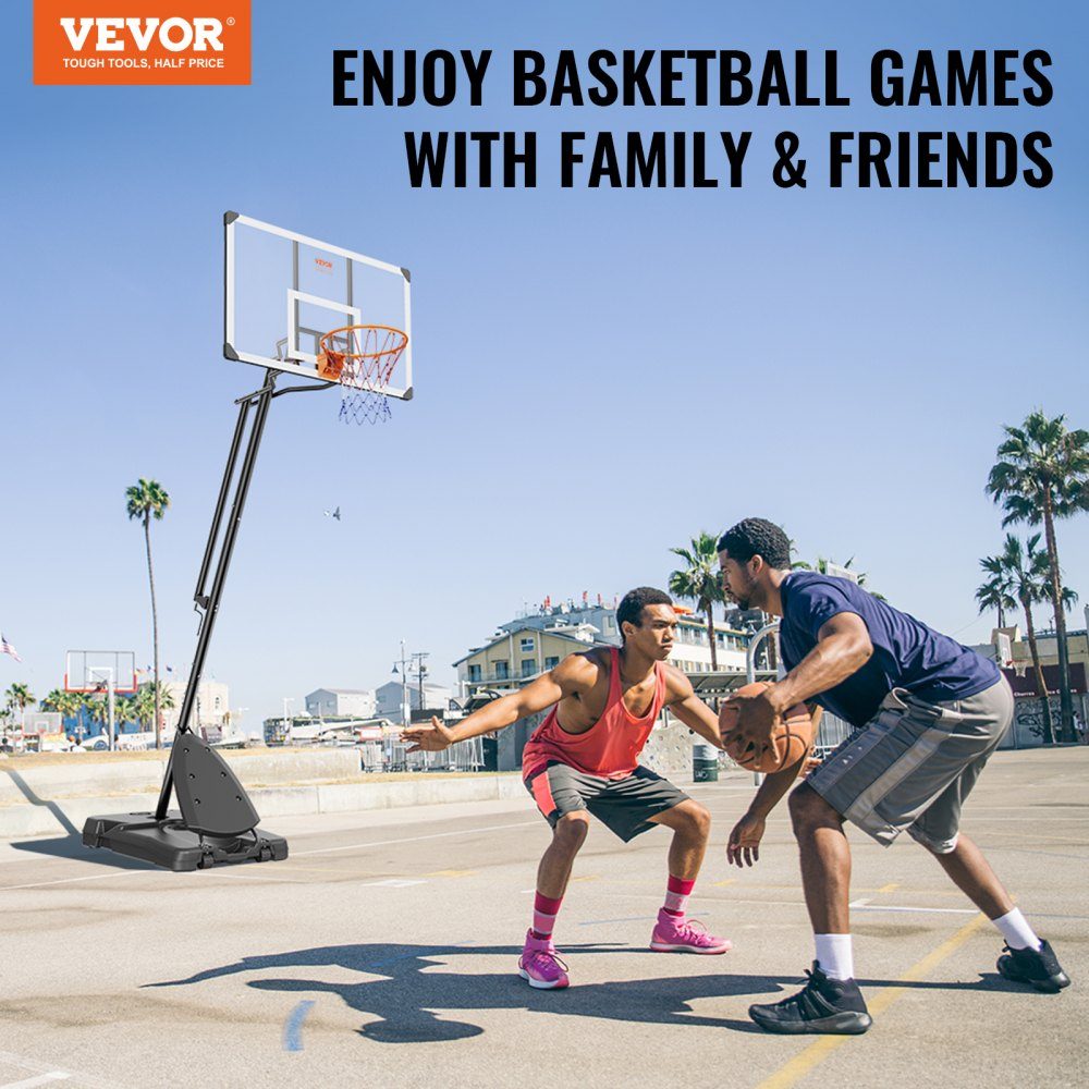 Basketbalring Outdoor basketbalring met standaard 232-305 cm in hoogte verstelbaar, draagbare basketbalstandaard met wielen, basketbalset voor kinderen en volwassenen, standaard en vulbare basis, zwart