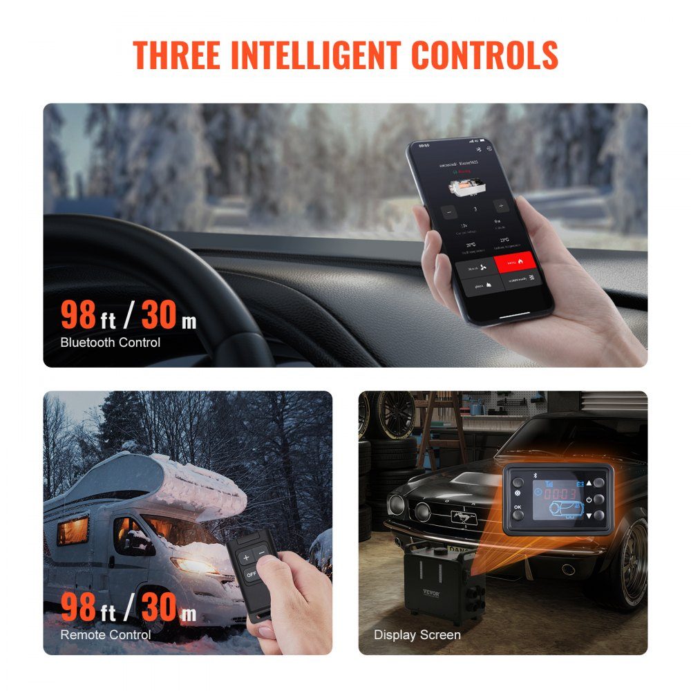 5–8 kW Diesel-Heizung, 12 V/24 V, All-in-One-Diesel-Luftheizung mit Bluetooth-App-Steuerung und Fernbedienung, Bildschirm und CO-Alarm, schnell aufheizende vertikale tragbare Diesel-Heizung