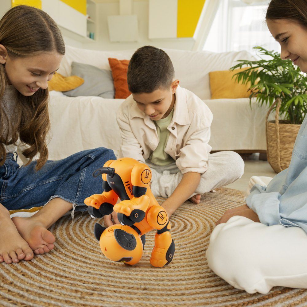Ferngesteuertes Roboter-Hundespielzeug, 2,4-GHz-RC-Hund, programmierbarer intelligenter interaktiver Roboter-Haustier für Kinder mit Folgefunktion, Berührungs- und Sprachsteuerung, singend tanzendes RC-Stunt-Spielzeug für Jungen und Mädchen ab 3 Jahren