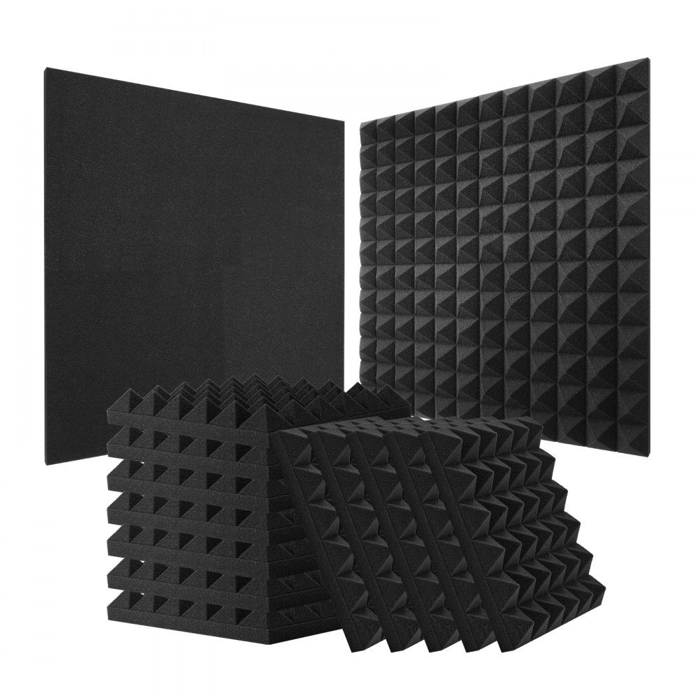Akoestische schuimpanelen, set van 36, 300x300x50mm, piramidevormige geluiddichte wandpanelen, akoestische panelen, akoestische schuimmatten voor studiowanden en plafonds, zwart