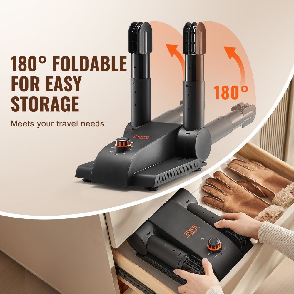 180° folding 2-tube shoe dryer, boot dryer, black & orange