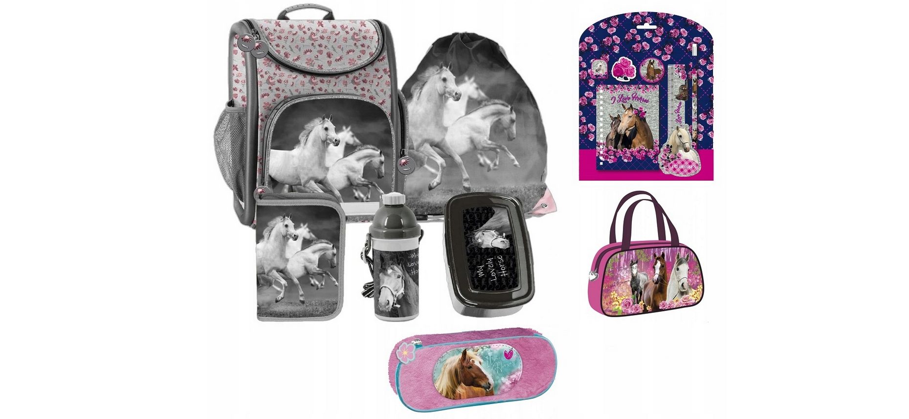 Horse school bag backpack school bag XXL set pencil case girls