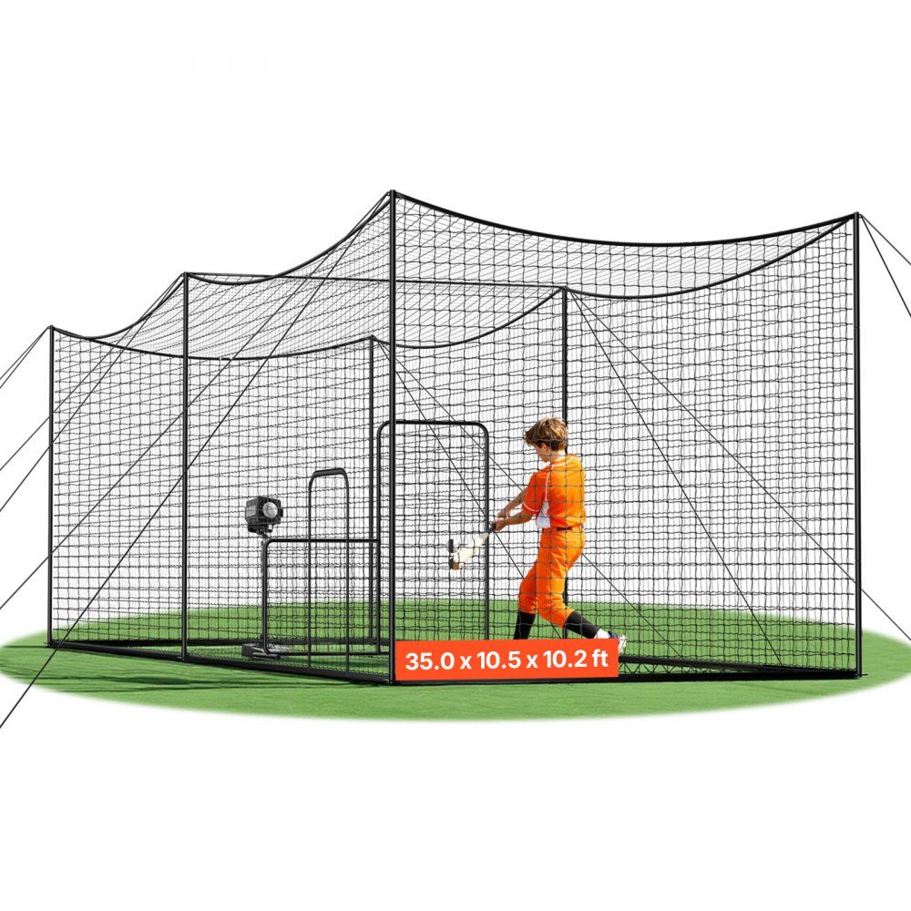 Baseball Batting Cage Net (Rectangular) 10668 x 3200 x 3100mm, Portable Training Net with 45-lagigem & Knotted HDPE Fabric & Long Positioning Ropes, Softball Training Cage Net Included