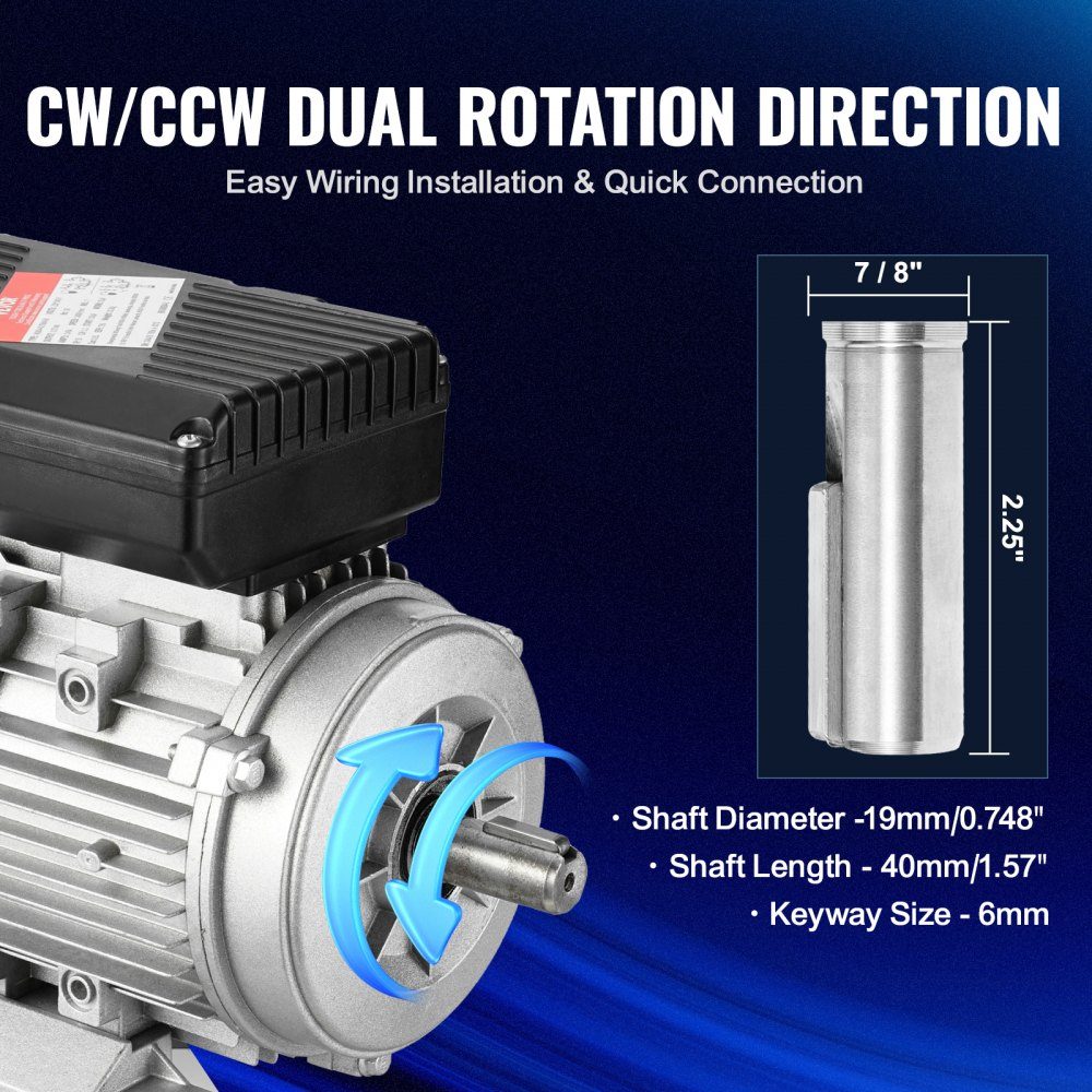 0,75 kW Elektromotor 1400 U/min AC 220 ~ 240 V 5,45 A 80 B3 Rahmen Luftkompressormotor einphasig 19 mm Keilwelle Rechts-/Linksdrehung für landwirtschaftliche Maschinen und allgemeine Geräte