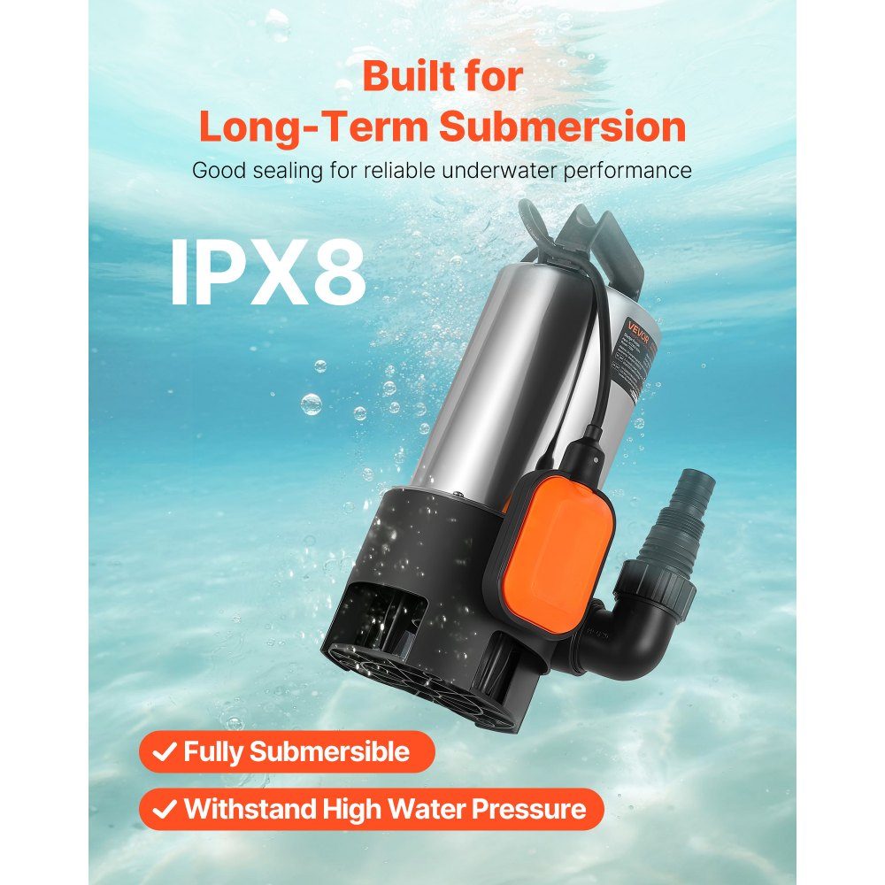 710W Tauchpumpe, 20000l/h, Schmutzwasserpumpe für Abwasser, Schmutzwasser & Reinwasser mit automatischem Schwimmerschalter, 9m Förderhöhe, für Pools, Teiche, überschwemmte Gebiete