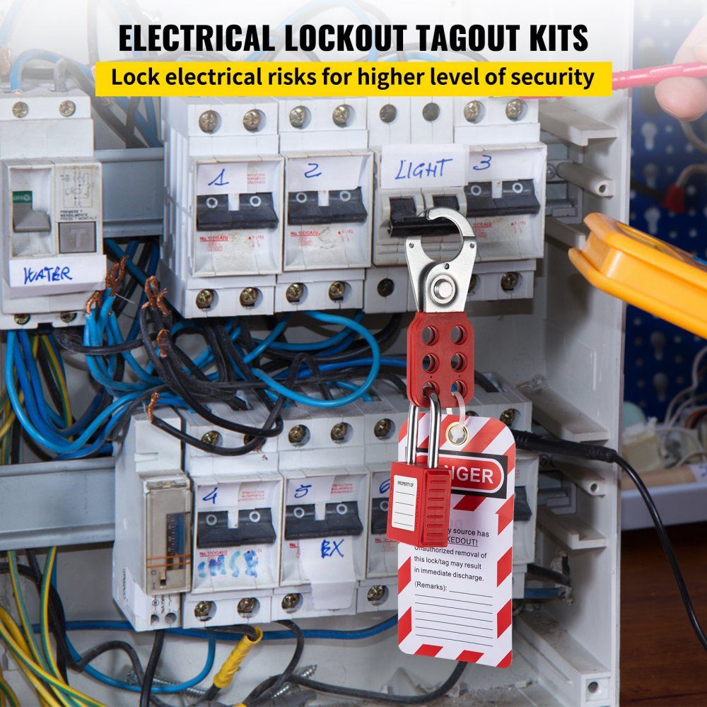 Lockout Tagout Kit 58-delig stroomonderbrekerslot Hasp Tag en veiligheidshangslot opbergtas voor slot- en tagproducten en elektrische veiligheidsapparatuur