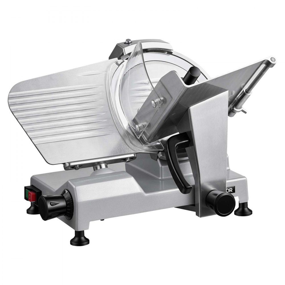 Trancheuse électrique multi-usages lame 250 mm, trancheuse multi-usages 240 W avec affûteur intégré et épaisseur de coupe réglable de 0 à 12 mm, pour jambon de viande surgelé