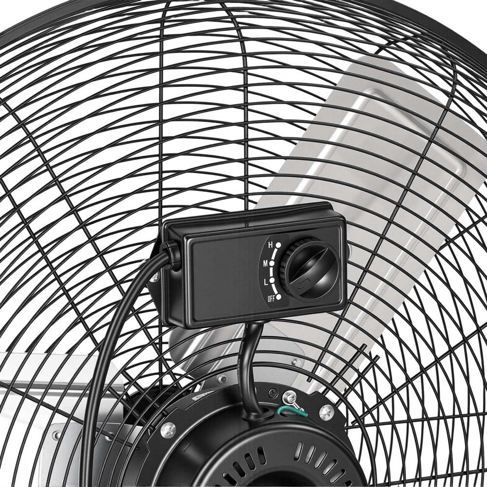 Vloerventilator Ø609,6mm, windmachine 360° kantelbaar, staande ventilator met 3 snelheden, draagbare trommelventilator met handvatrollen & 1,6m kabel, industriële ventilator voor garageopslag