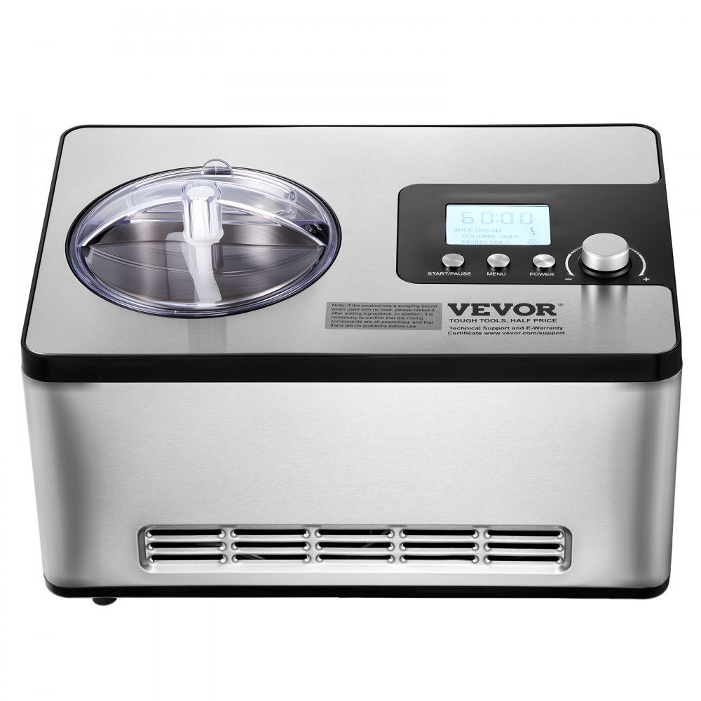 Compressor Ice Cream Machine Ice Cream Machine 2L, 180W Frozen Yoghurt Maker Ice Cream Machine 3 Modes Yoghurt Machine Household Portable Ice Cream Machine Sorbet Gelato Low Noise Silver Electric