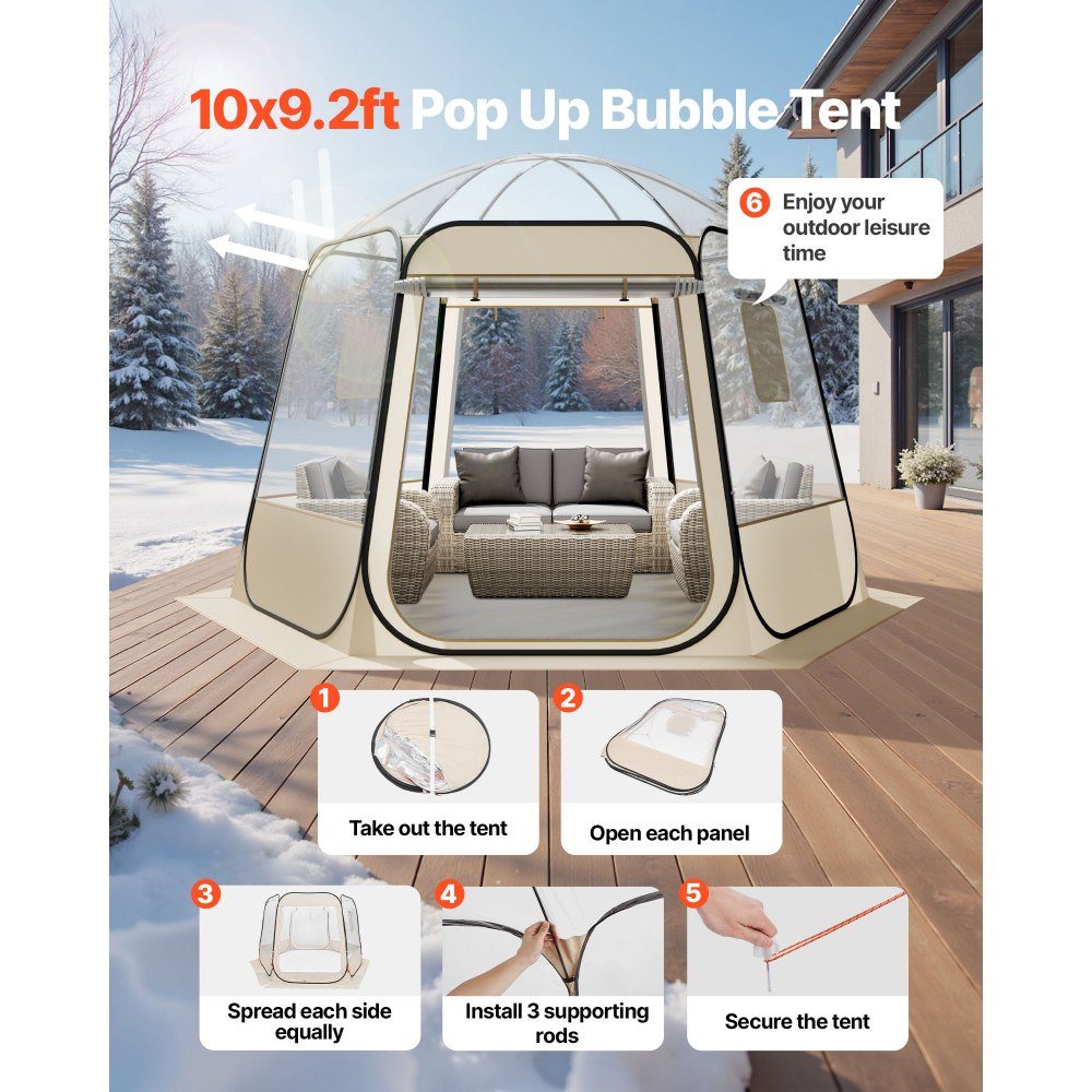 Namiot Pop Up Bubble 305x275x220cm Przezroczysty namiot kempingowy Namiot ogrodowy z kopułą Igloo z systemem Windows Namiot sportowy Panoramiczny widok 540° dla 4-8 osób Patio podwórko
