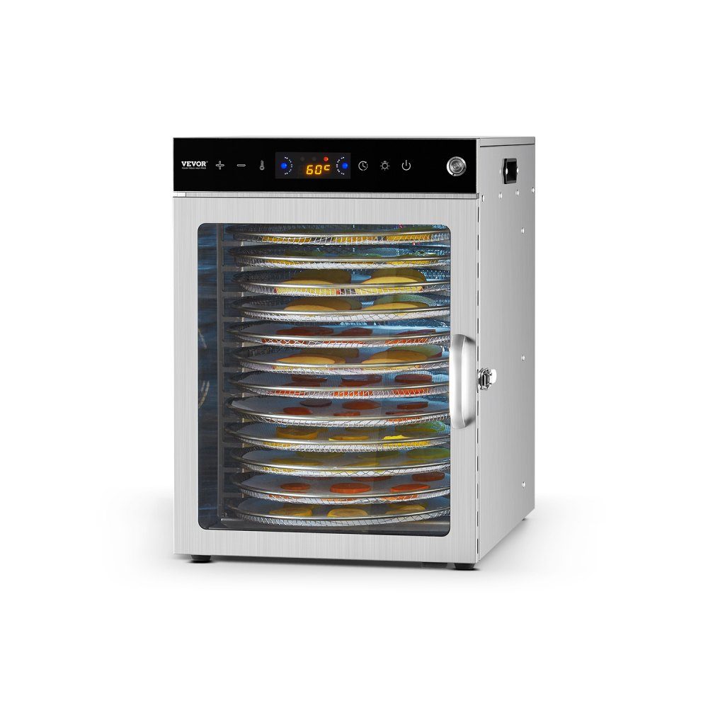 Dehydrator Dehydrator 12 roestvrijstalen kommen, 800 W elektrische voedseldroger met instelbare temperatuur, vriesdroger voor gedroogd vlees, vlees, fruit, groenten, kruiden, hondensnoepjes