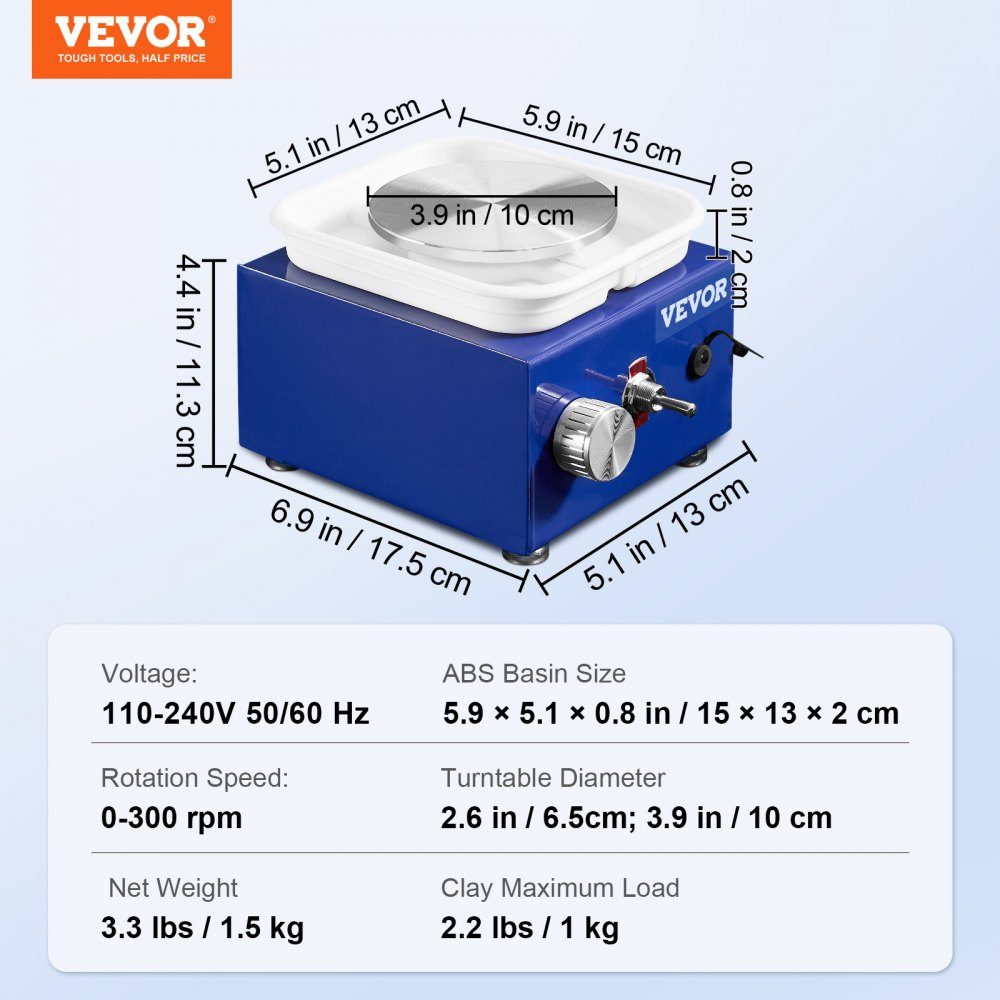 Pottery Wheel Ceramic Wheel 30W Blue Electric Pottery Wheel 10cm 300RPM Pottery Wheel Molding Machine with Apron Suitable for Beginners, Enthusiasts etc