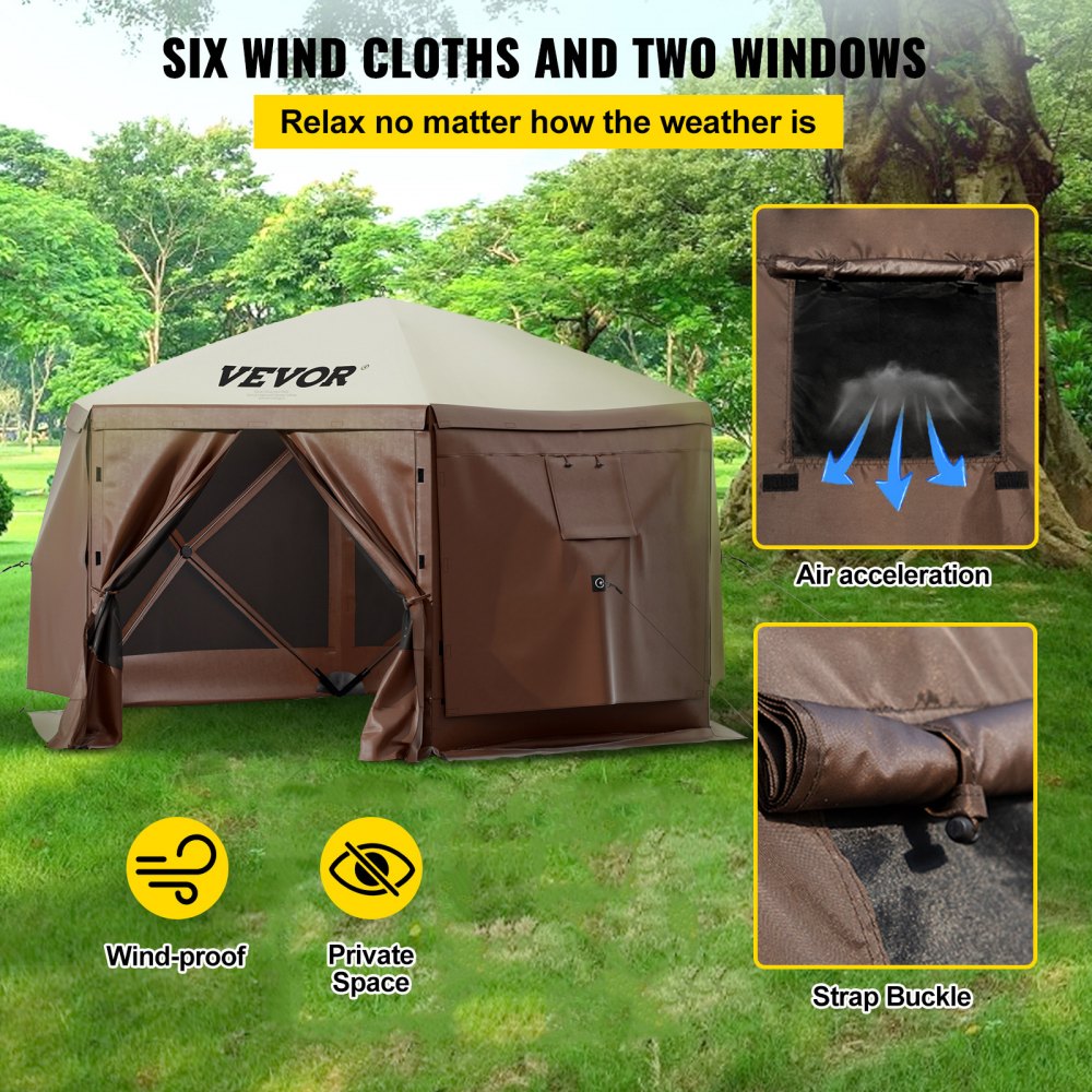 Gazebo Tent 12x12ft 6 Sided Pop Up Camping Canopy Tent with Mesh Windows, Portable Carry Bag, Pegs, Large Shade Tents for Outdoor Camping, Lawn and Backyard Gazebo Tent 12x12ft 6 Sided Pop Up Camping Canopy Tent with Mesh Windows, Portable Carry Bag, Pegs, Large Shade Tents for Outdoor Camping, Lawn and Backyard