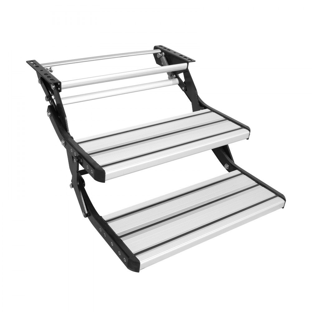 Stopnie do pojazdu kempingowego, 2 stopnie Wysuwane schody do pojazdu kempingowego Składane udźwig 200 kg Stopnie ze stopu aluminium Gruba płyta stalowa Antypoślizgowe stopnie zapewniające bezpieczne wejście i wyjście