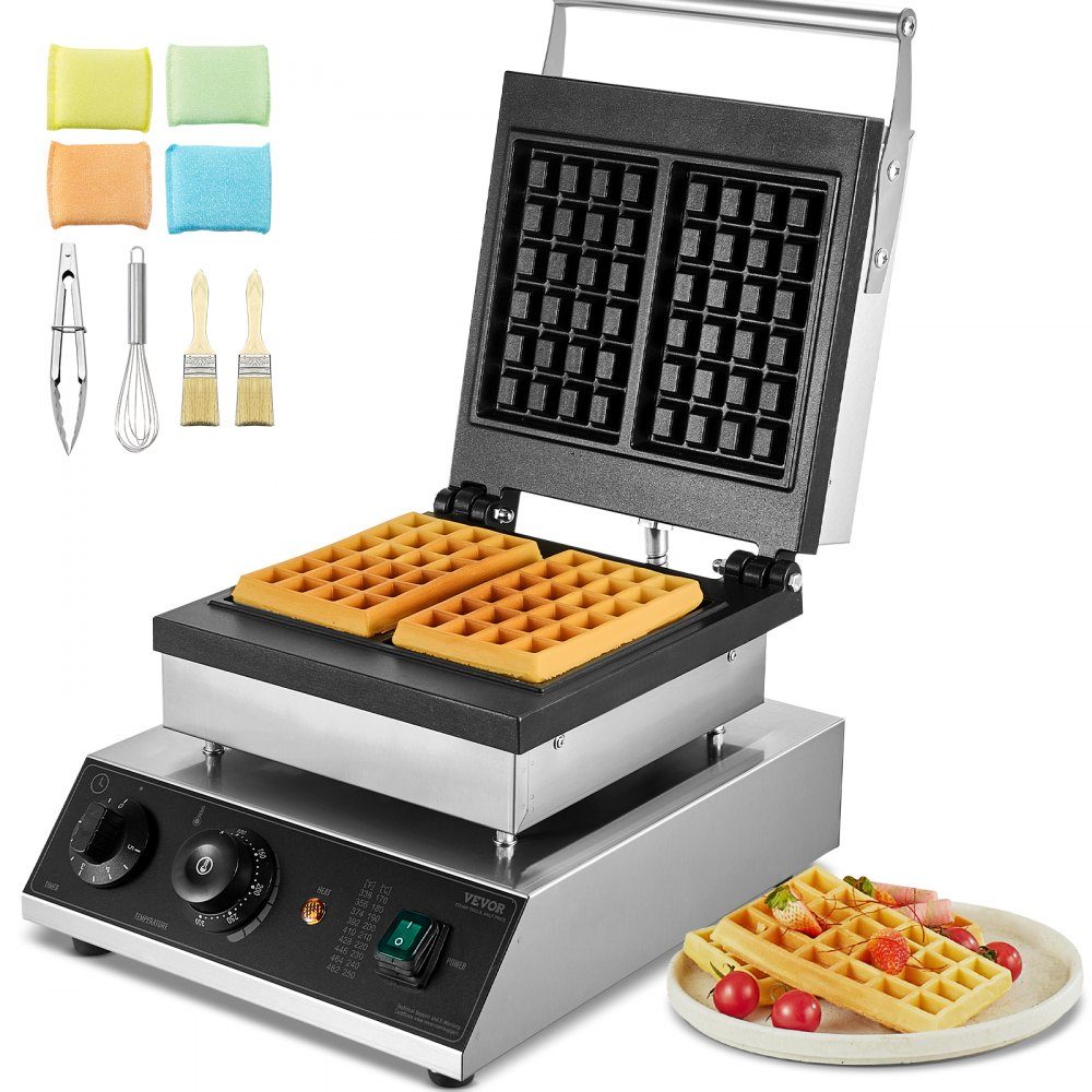 Commercial Waffle Maker Waffle Maker 2000W Non-Stick Belgian Waffle Maker Stainless Steel with Temperature and Time Control for Restaurant Bakery Snack Bar 2 Pack Waffles