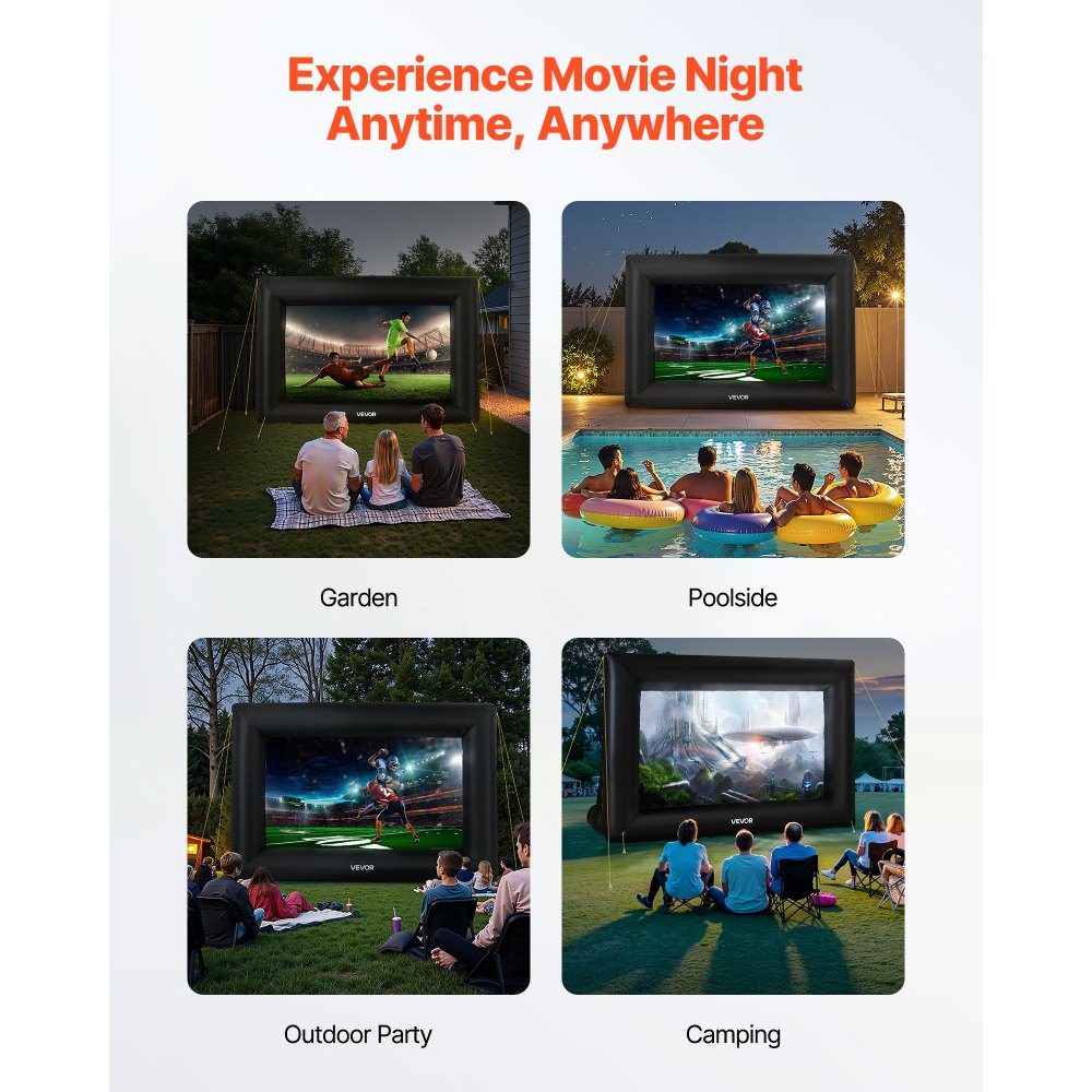 Aufblasbare Filmleinwand, Projektionsprojektor-Leinwand aus 600D, Projektionsleinwand mit tragbarer Aufbewahrungstasche, 16:9, Filmprojektion für Heimkino-Themenparty, Poolspaß (378 x 160 x 317 cm)