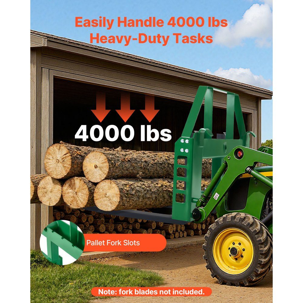 Skid Steer Loader 1814kg 1270 x 150 x 752mm Pallet Fork Frame Mounts with 50.8mm Hitch and Spear Sleeves Fits John Deere Quick Attach Loader Frames Only – Part No. HT-23026