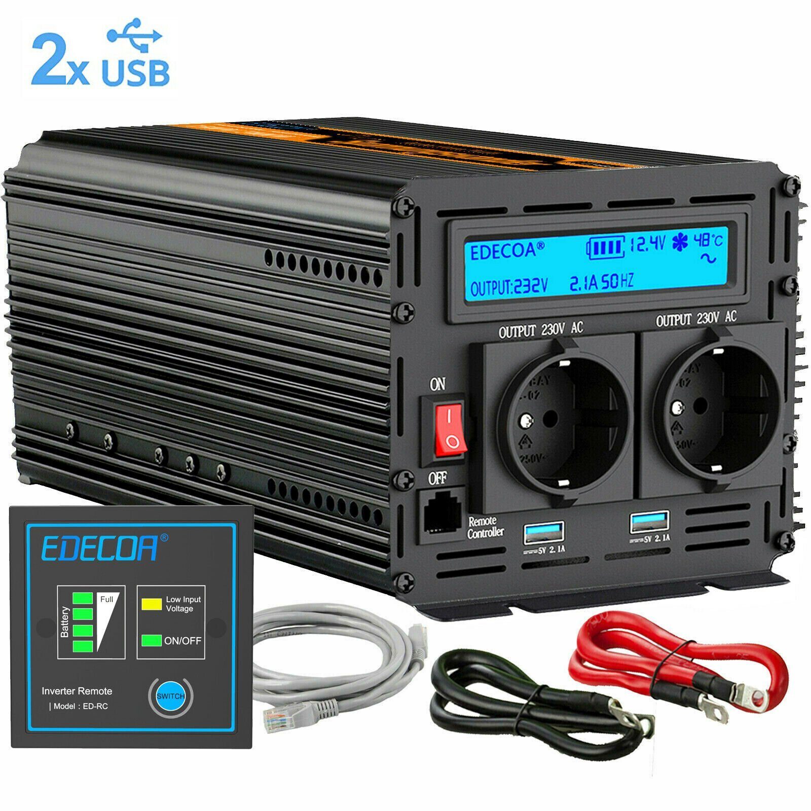 Pure sine wave voltage converter 1000/2000 W 12V 230V inverter