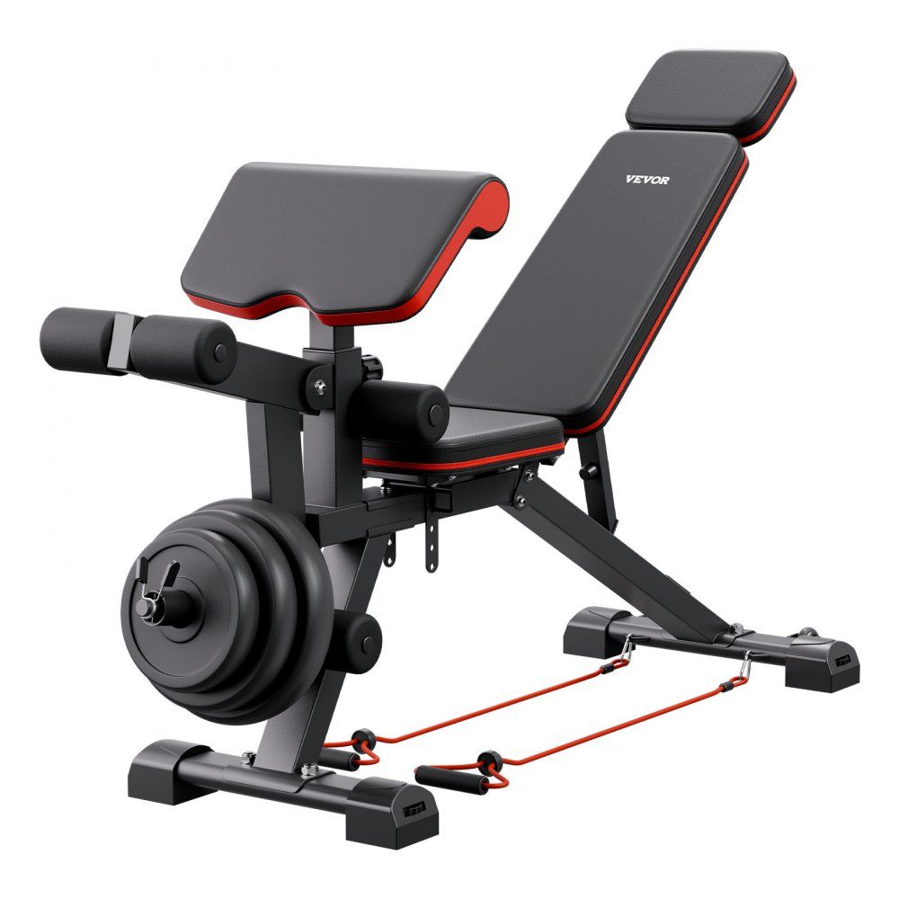 Weight bench, adjustable custom trainer for full body training (363 kg load capacity), sit-up training bench, fitness bench, flat bench with leg extension, preacher pad, quick adjustment
